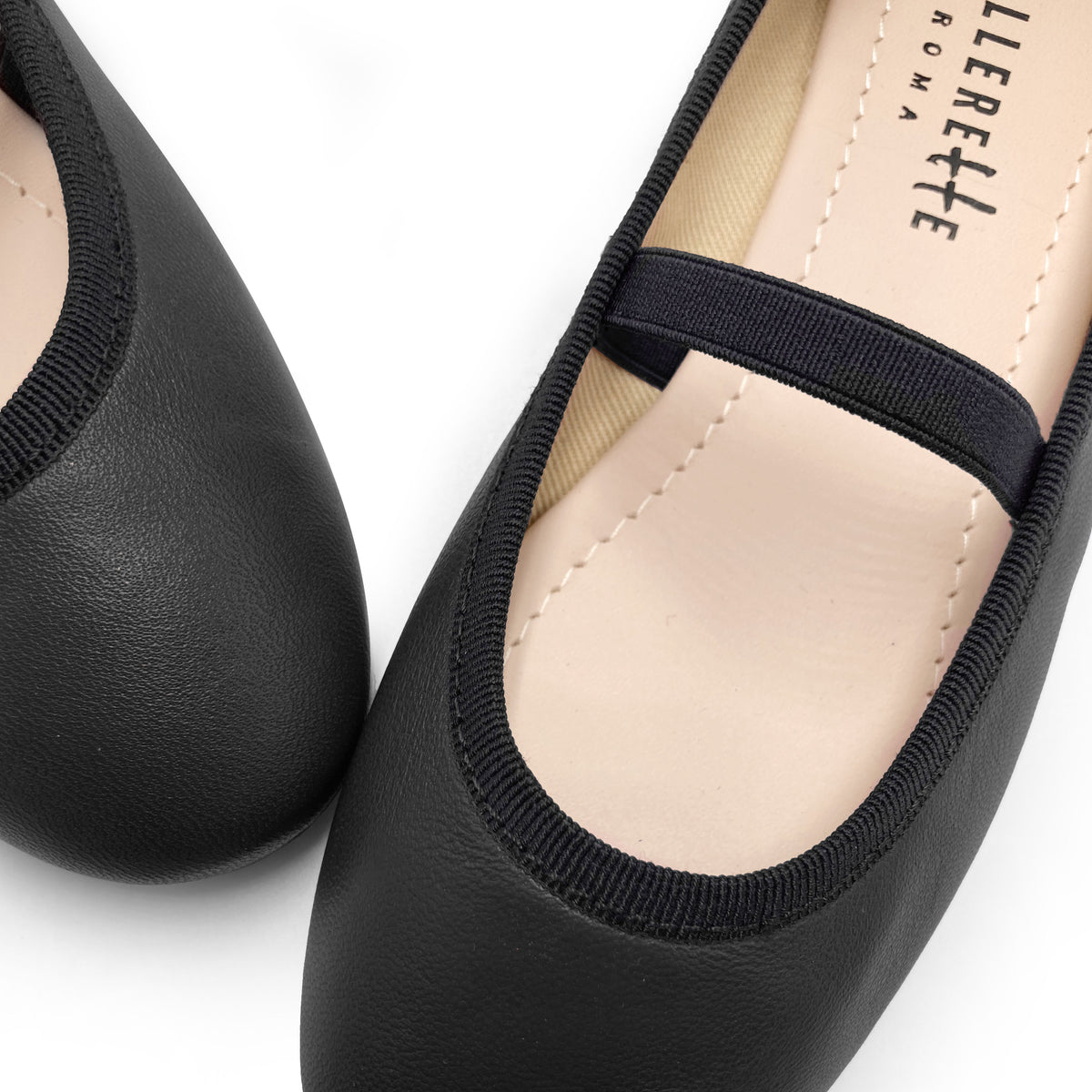 Schwarze Lederballerinas für Mädchen mit Gummizug
