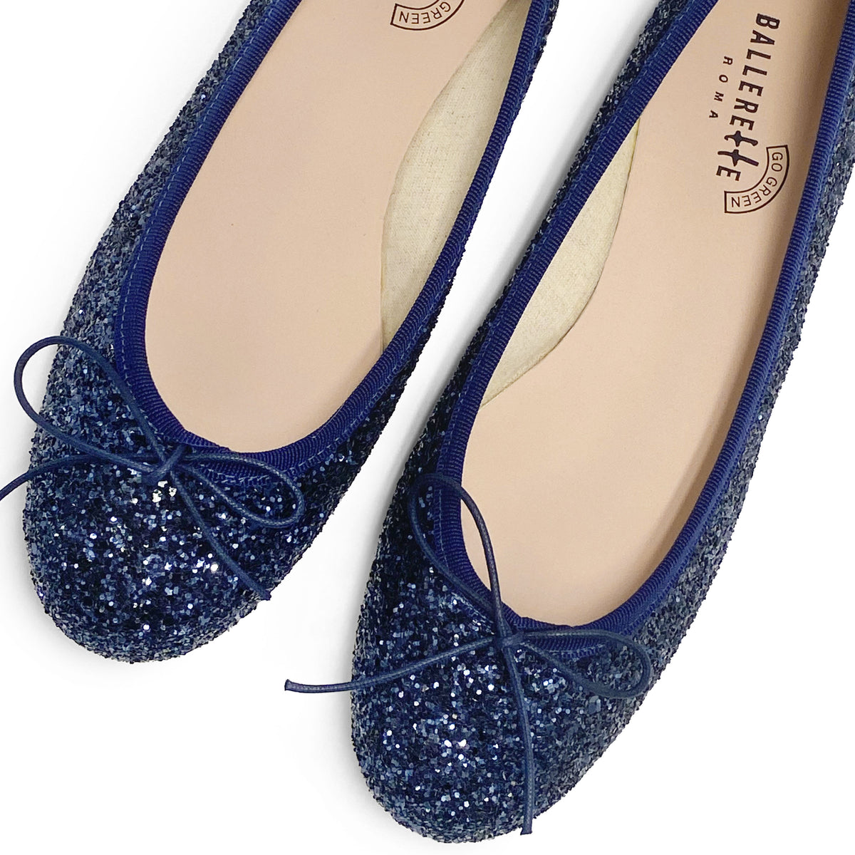 TT GO GREEN Kollektion - Blaue Glitzer-Ballerinas aus ECO-Stoff