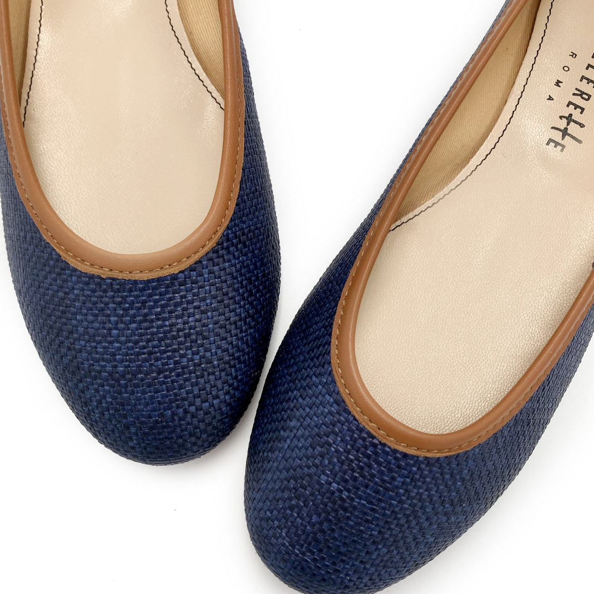 Blue summer raffia ballet flats