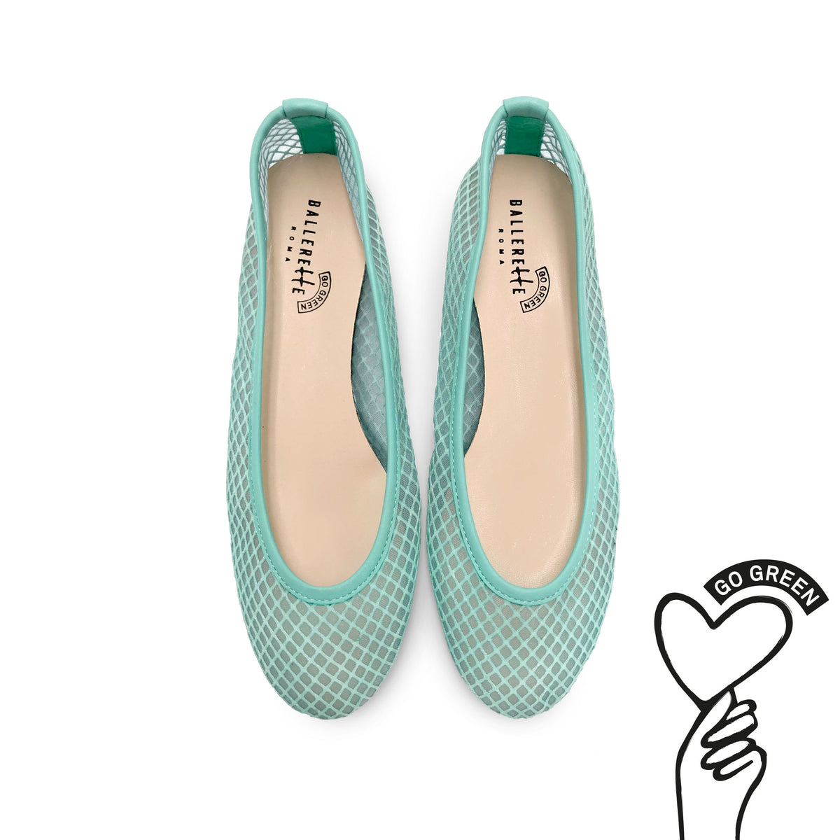 TT Go Green - Ballerines turquoise en tissu mesh eco-recyclé transparent