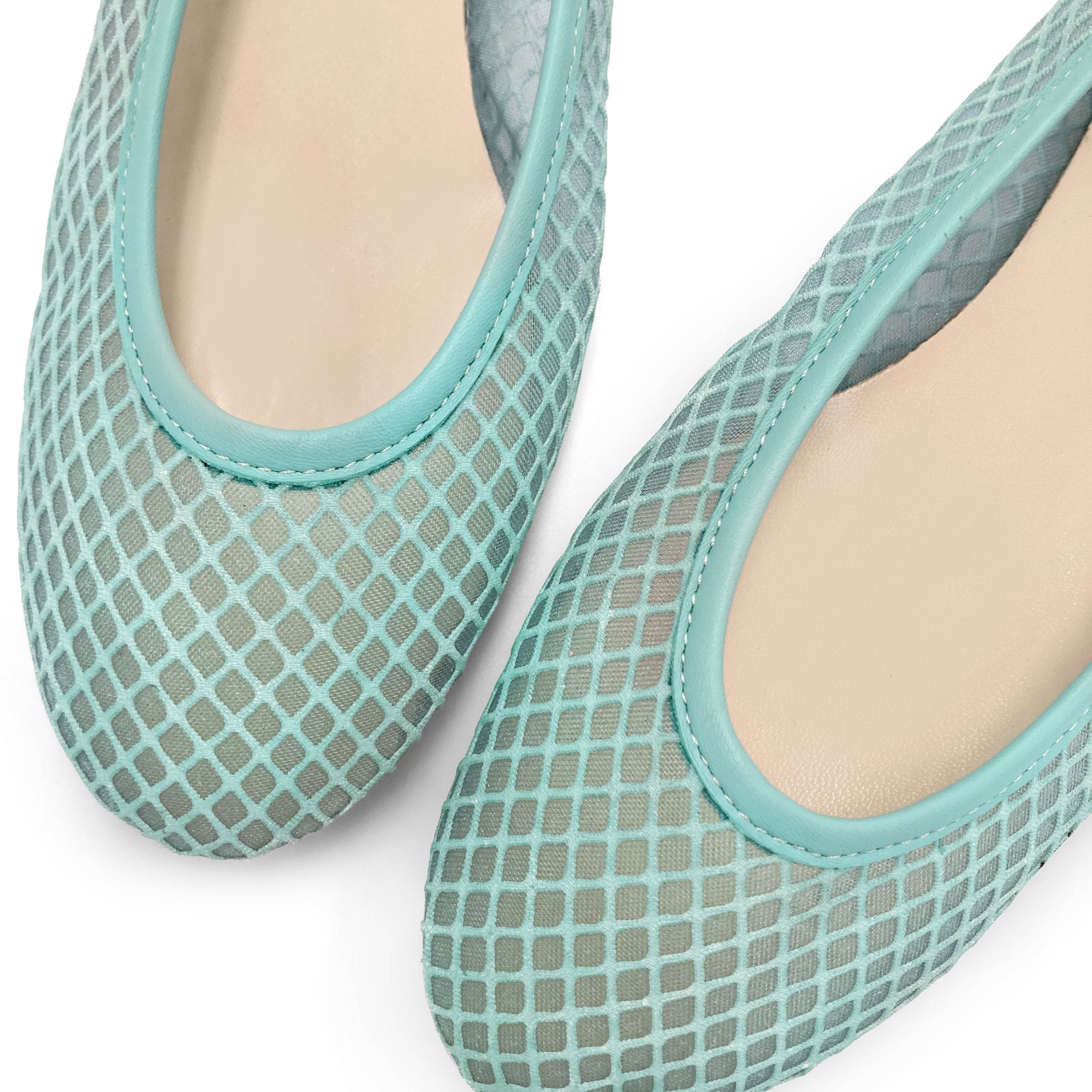 TT Go Green - Ballerines turquoise en tissu mesh eco-recyclé transparent