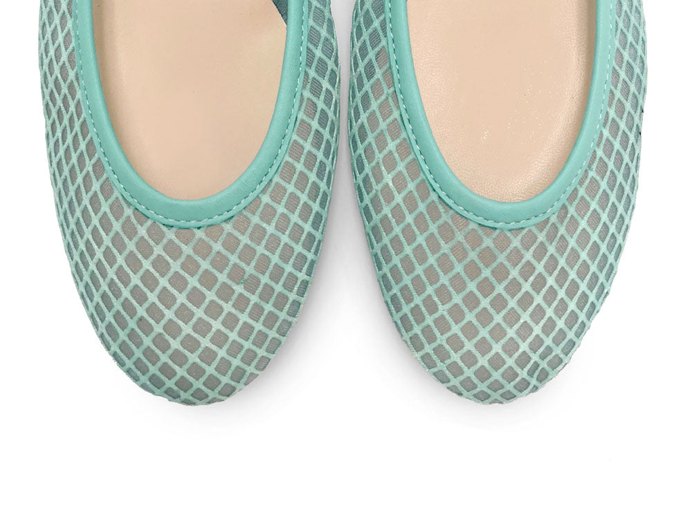 TT Go Green - Ballerines turquoise en tissu mesh eco-recyclé transparent
