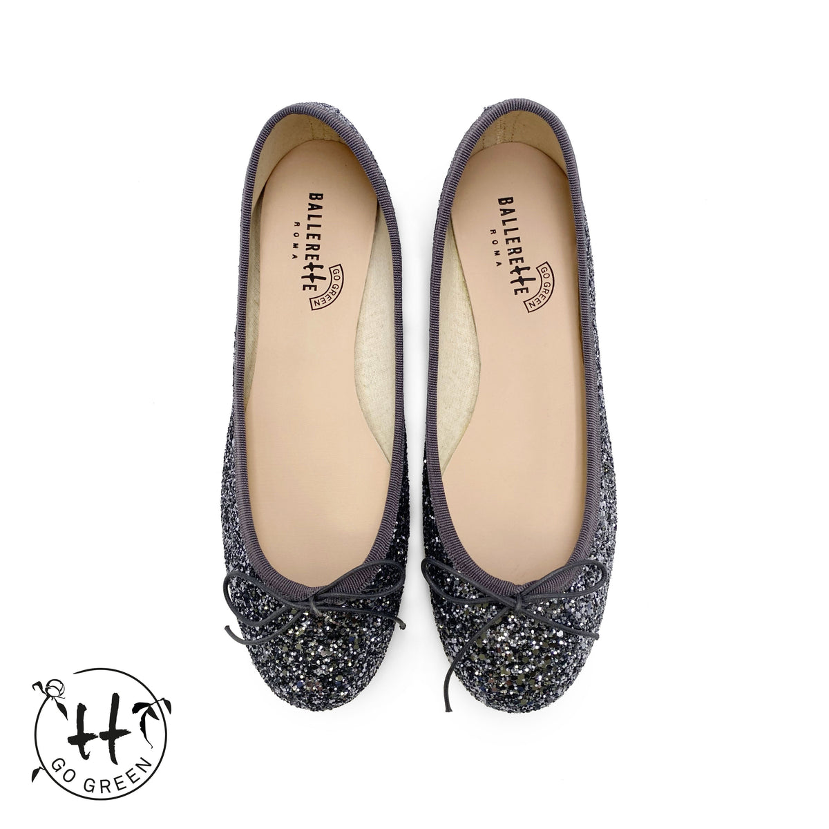 TT GO GREEN Collection - Ballerine glitterate ferro in tessuto ECO