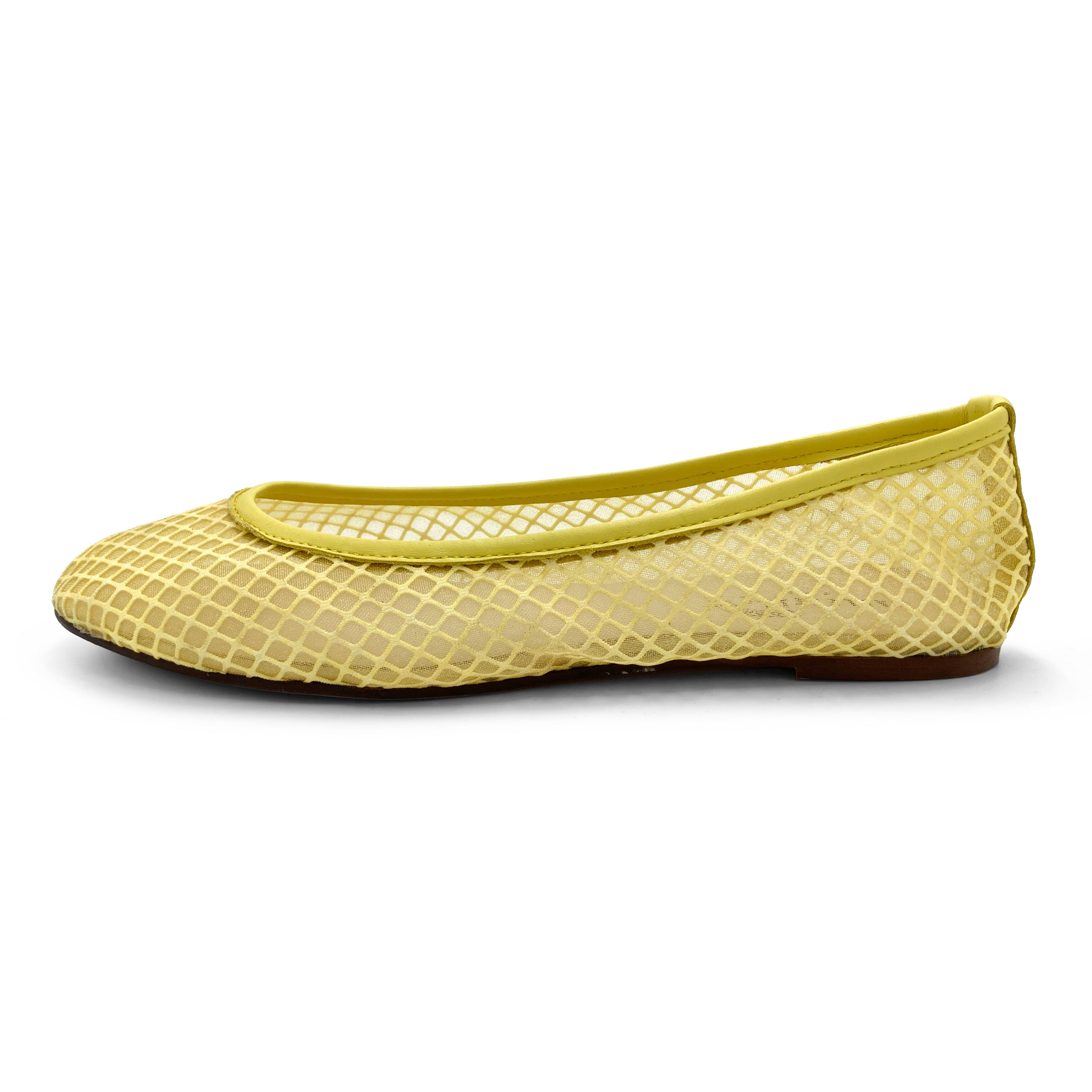 Yellow transparent mesh ballet flats in eco recycled fabric