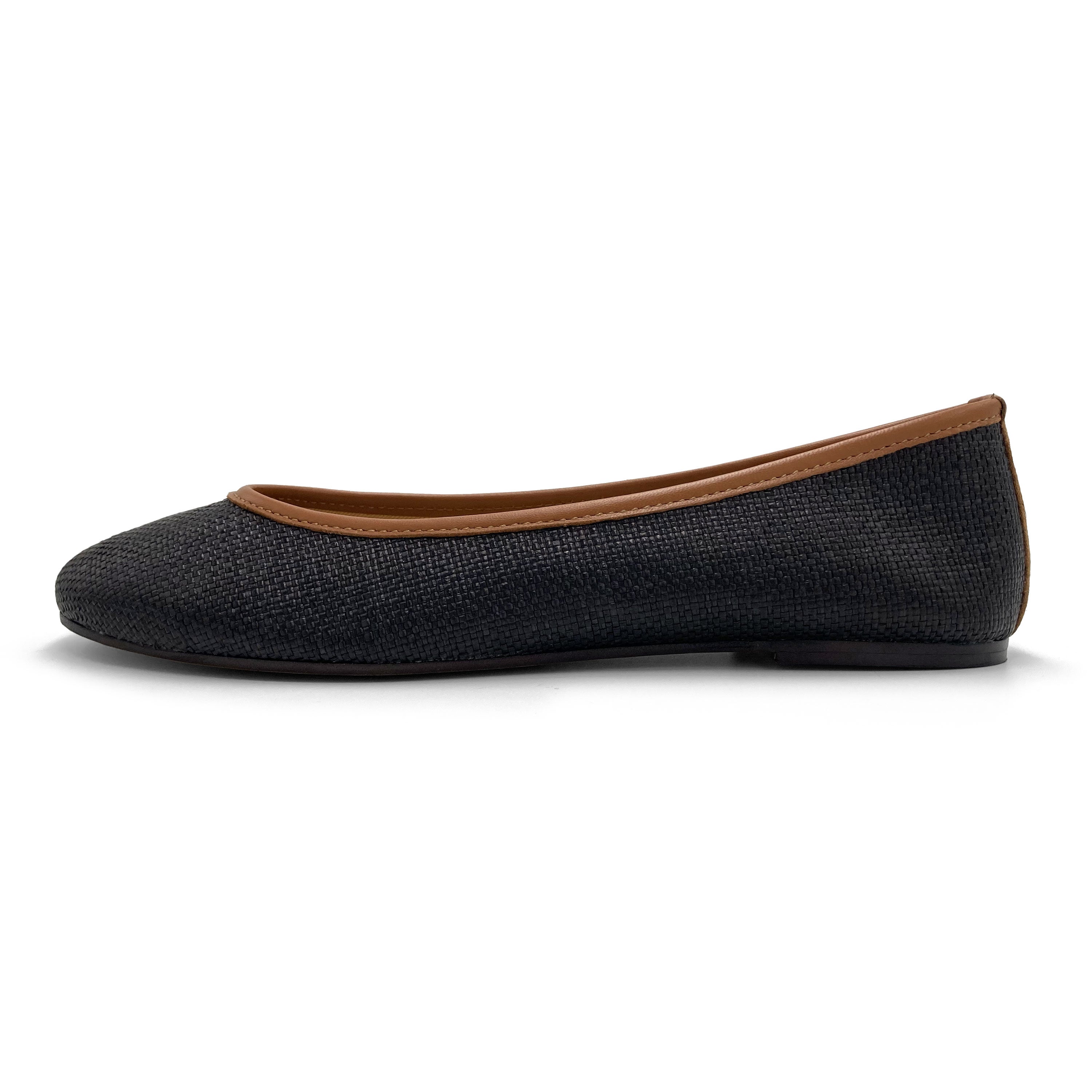 Black summer raffia ballet flats