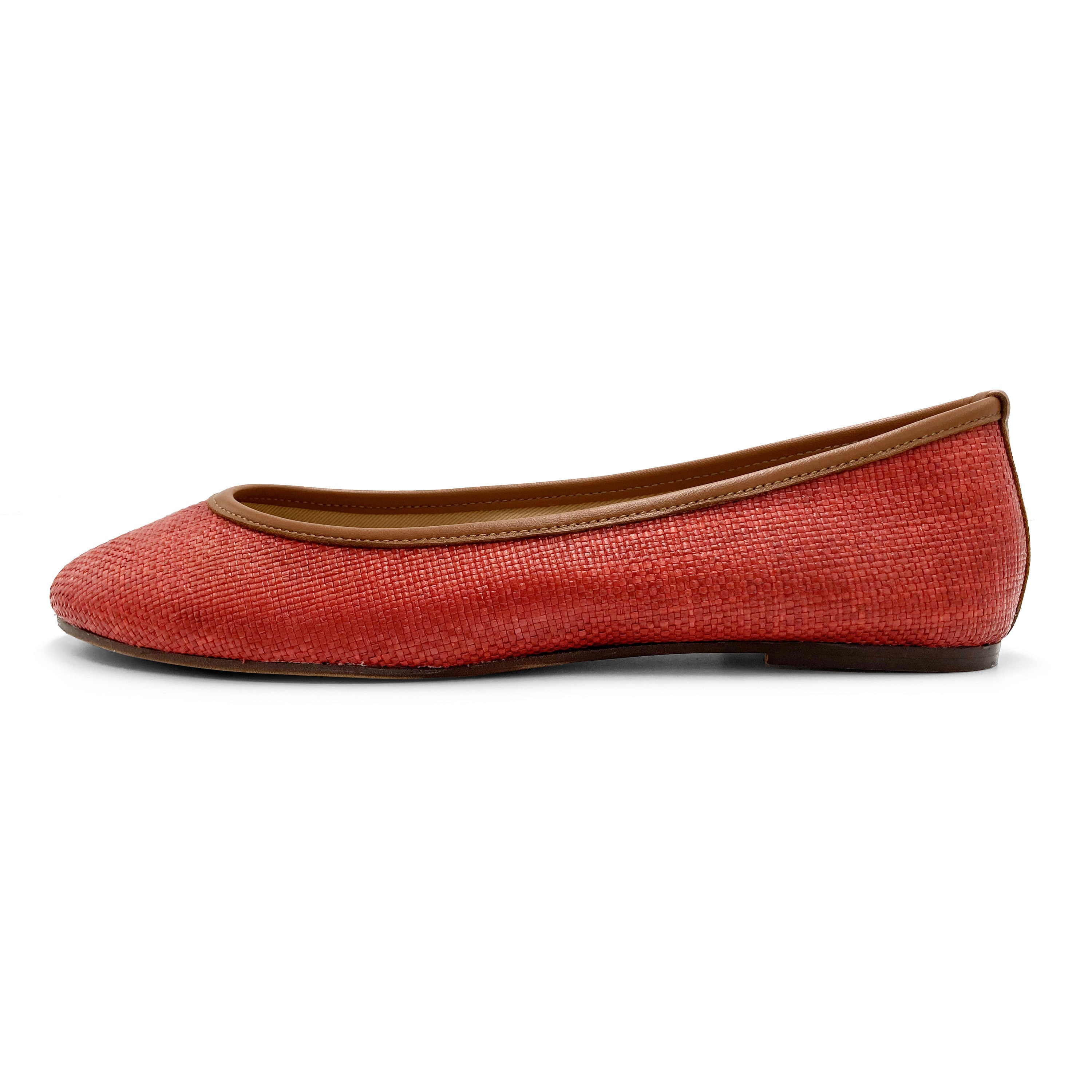 Red summer raffia ballet flats