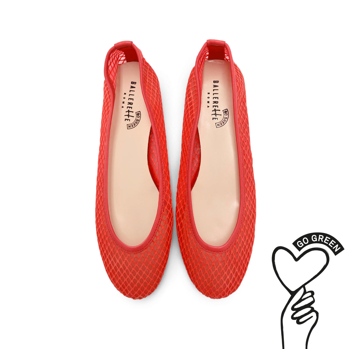 TT Go Green - Ballerines rouge corail en tissu mesh eco-recyclé transparent