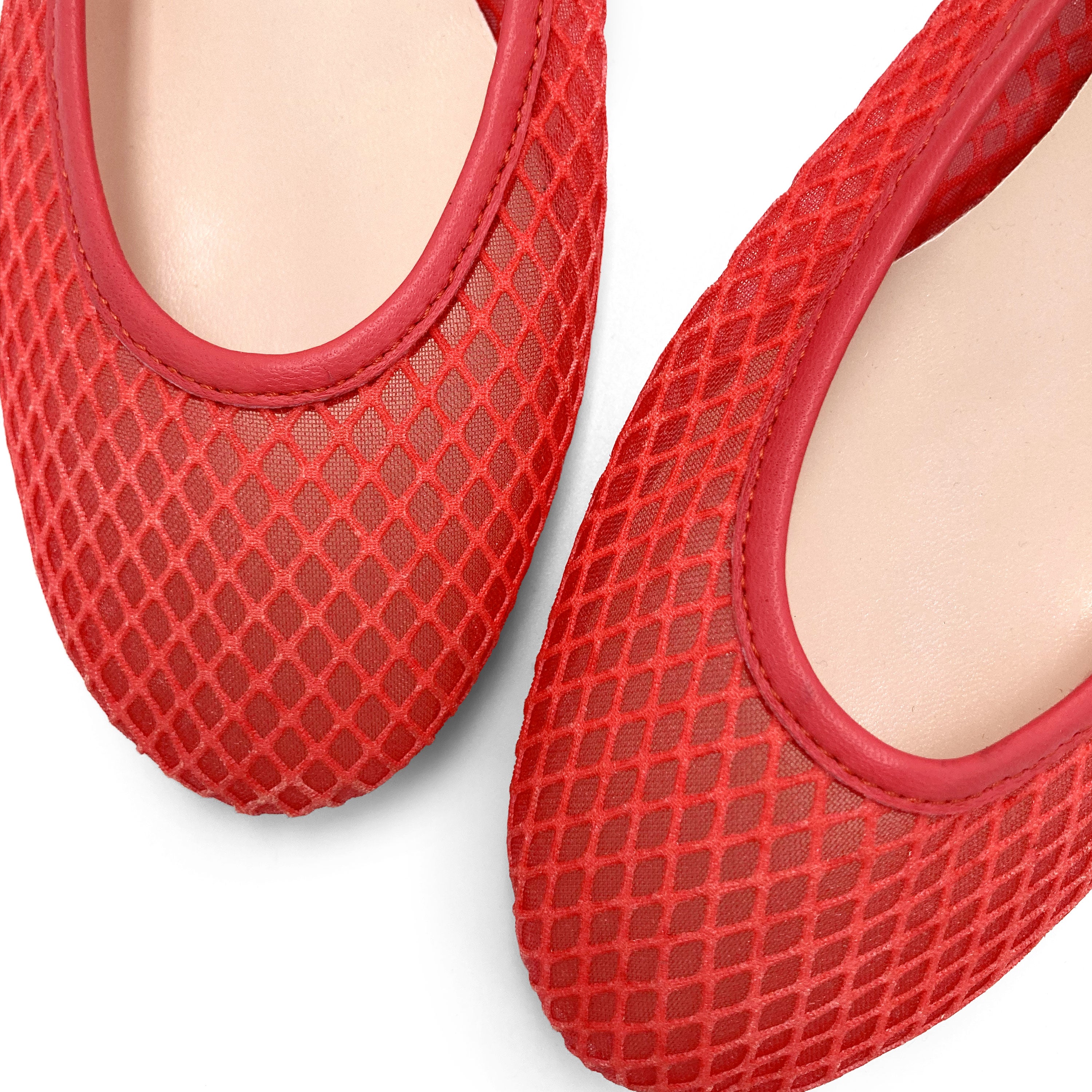 TT Go Green - Ballerines rouge corail en tissu mesh eco-recyclé transparent