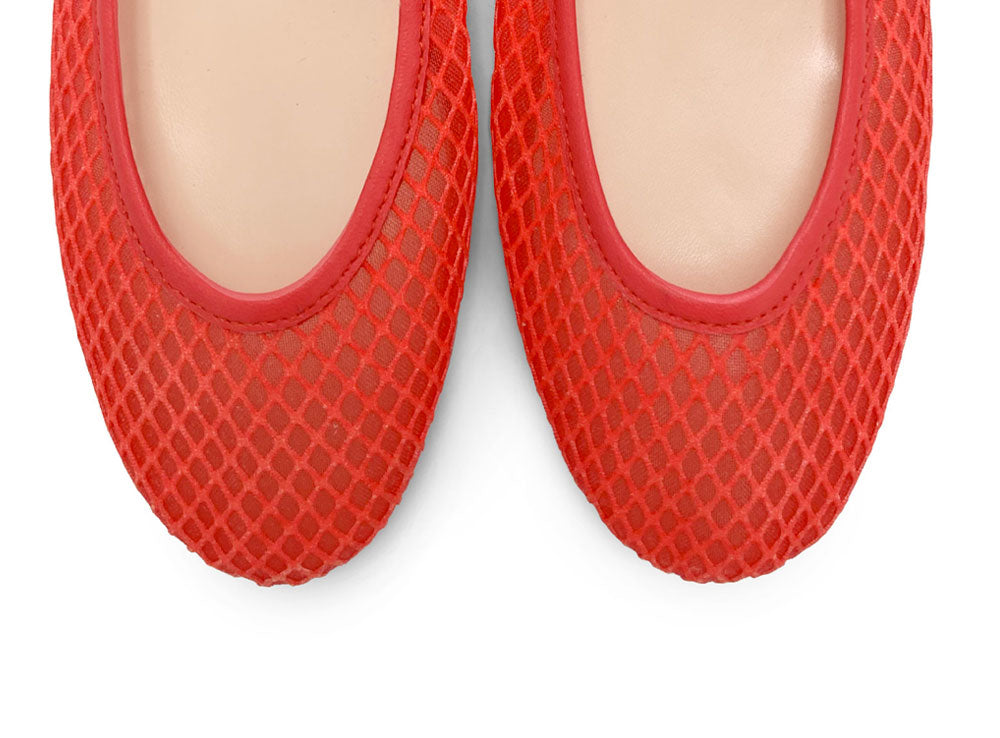 TT Go Green - Ballerines rouge corail en tissu mesh eco-recyclé transparent