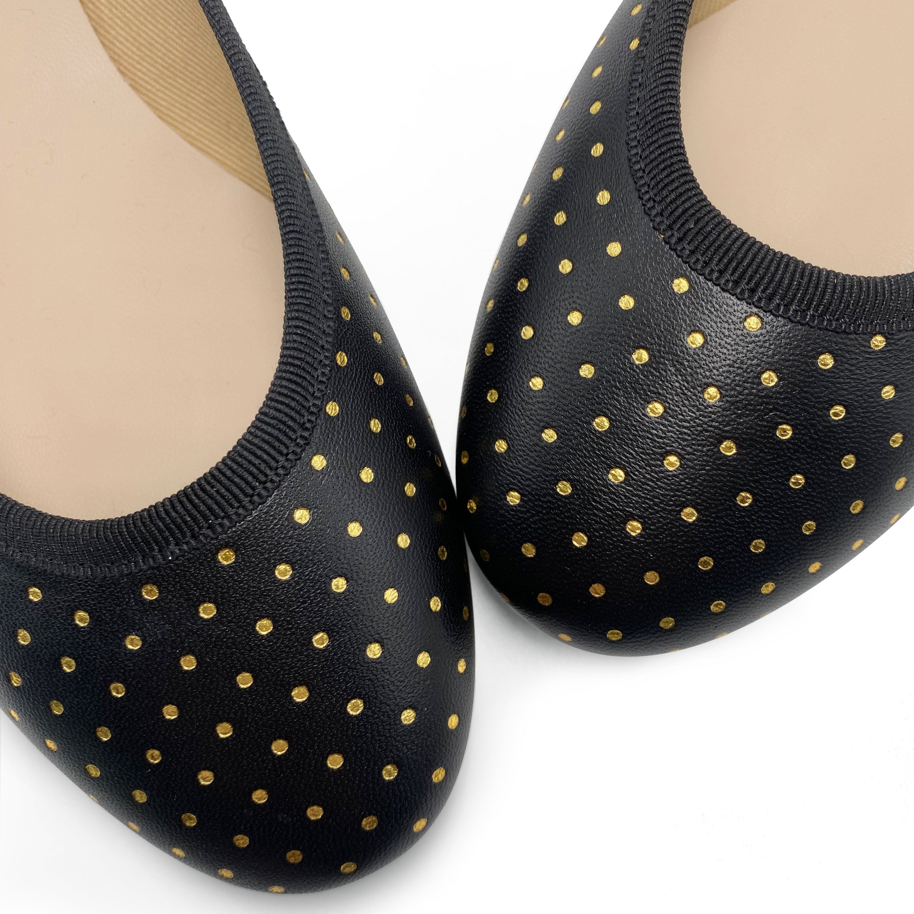 Ballerine nere in pelle con micro pois oro