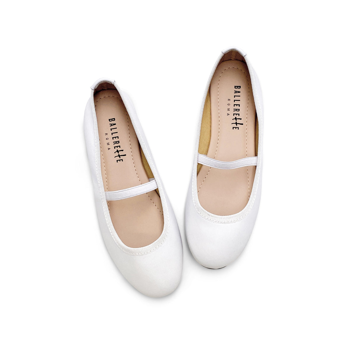 Ballerines fille en cuir blanc avec élastique