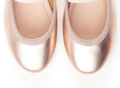 Ballerine bambina in pelle laminata rosa con elastico