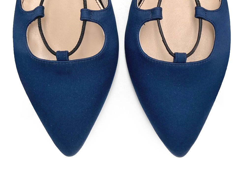 TT GO GREEN COLLECTION - Ballerine blu con lacci alla schiava in raso ecologico