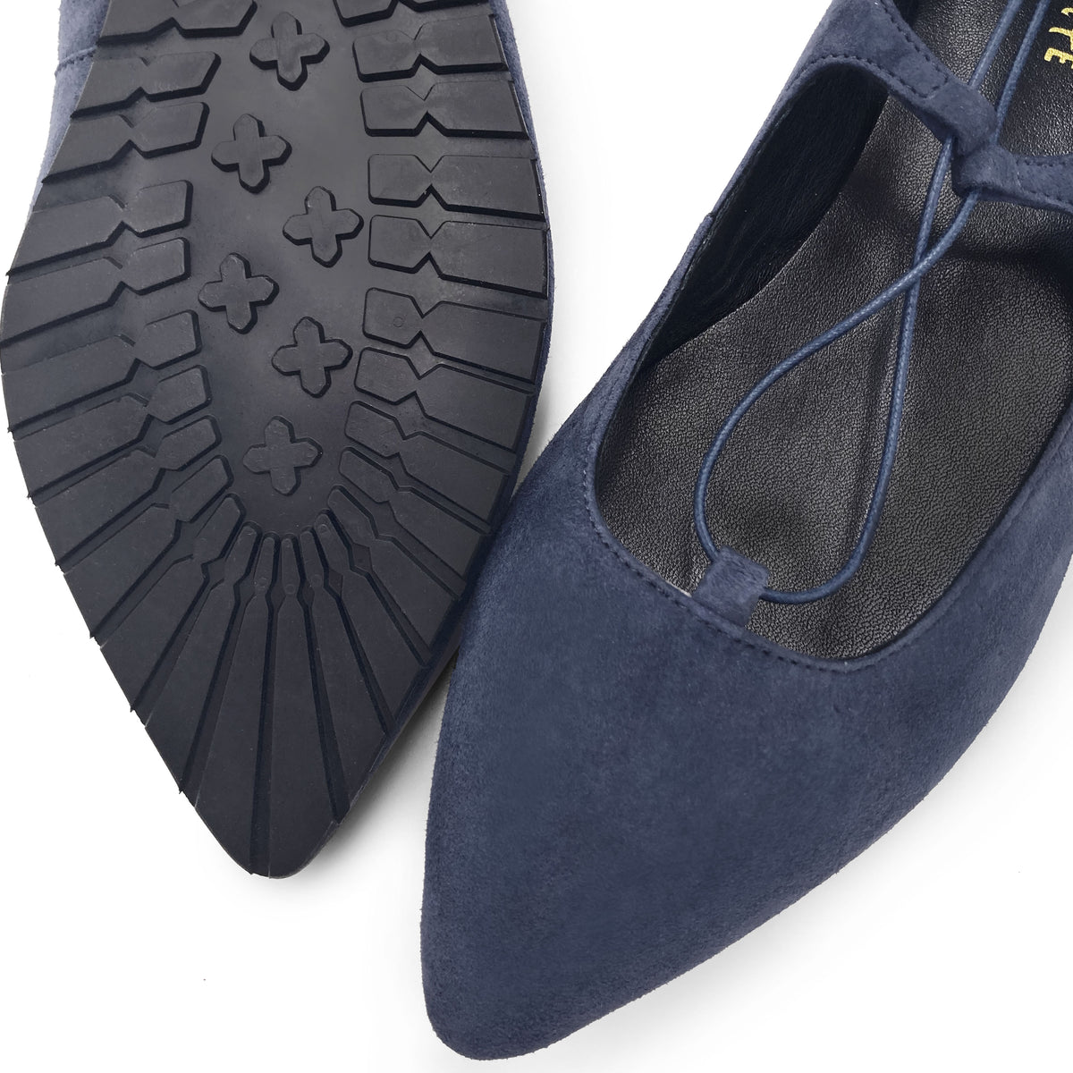 Ballerine con lacci alla schiava in camoscio blu petrolio