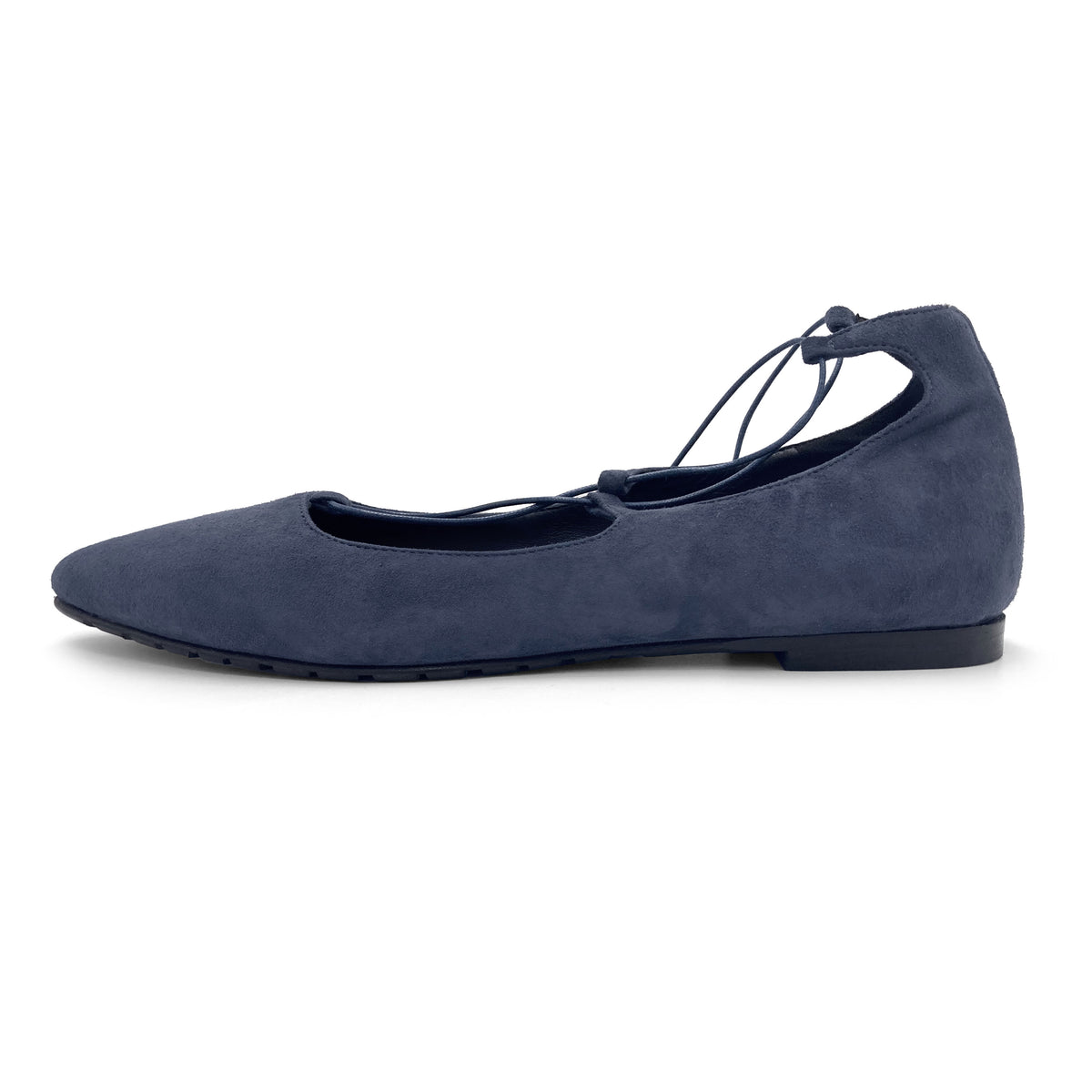Ballerine con lacci alla schiava in camoscio blu petrolio