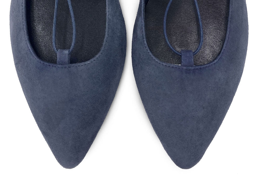 Ballerines à lacets style spartiate en daim bleu pétrole