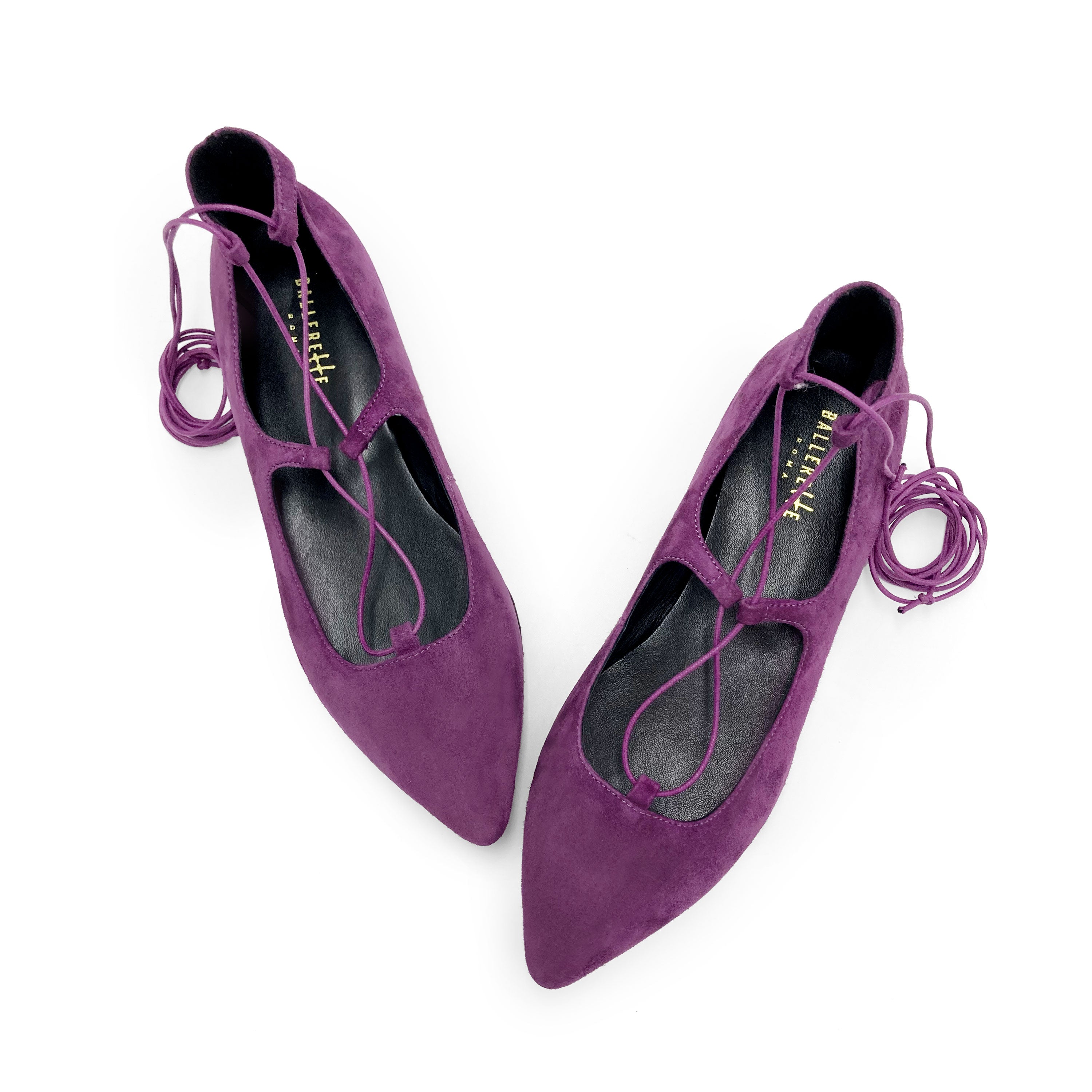 Ballerine con lacci alla schiava in camoscio viola