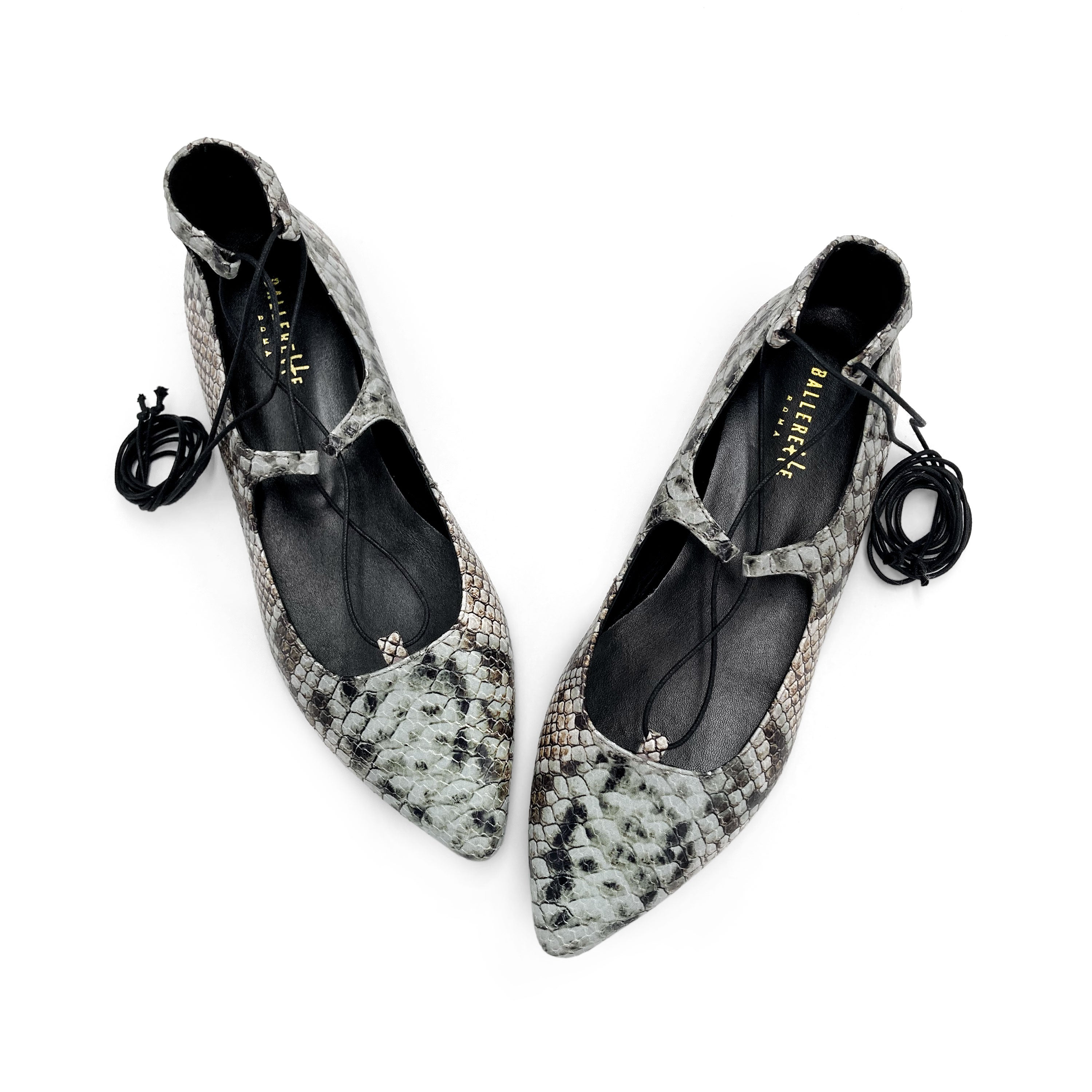 Ballerine con lacci alla schiava animalier pitonate
