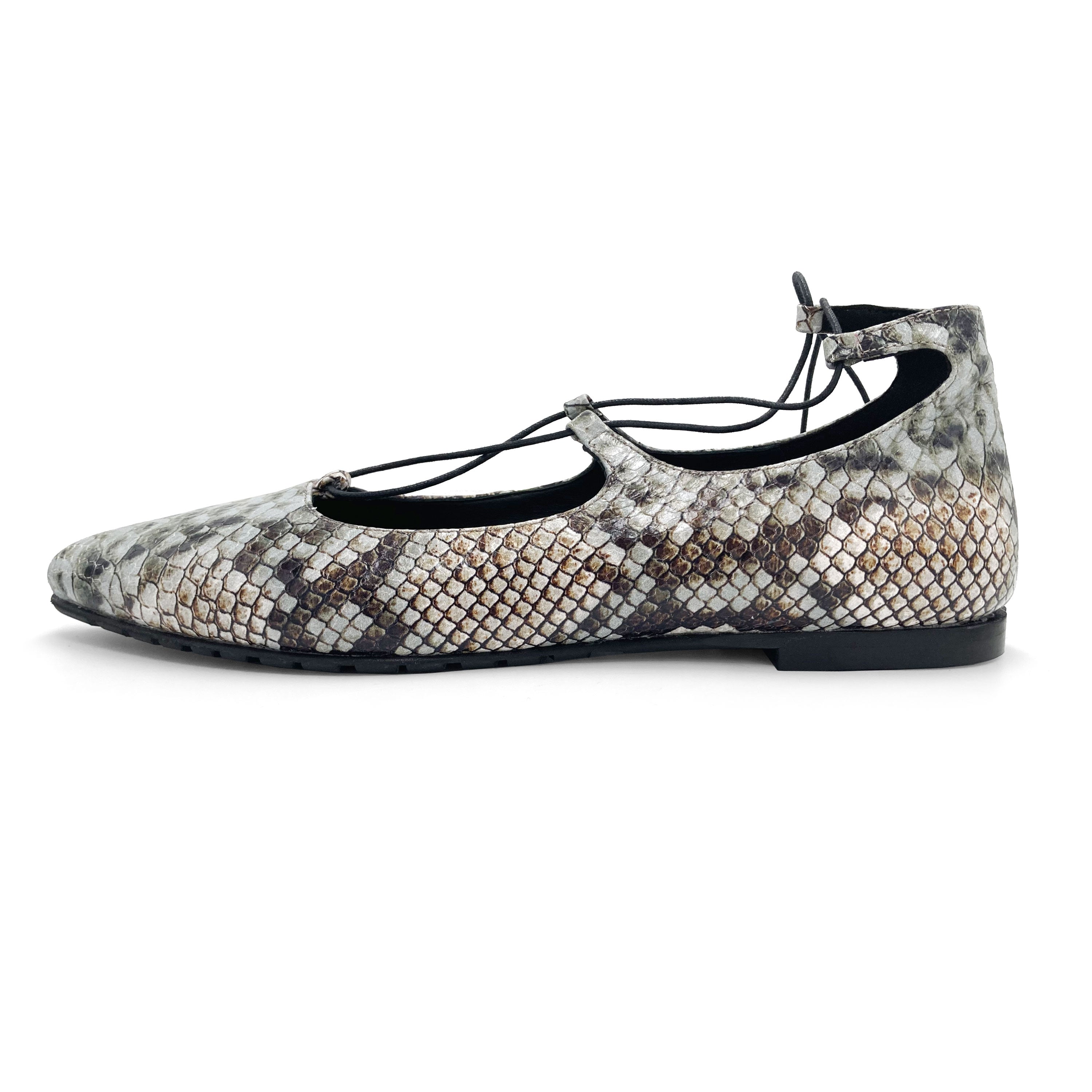 Ballerine con lacci alla schiava animalier pitonate