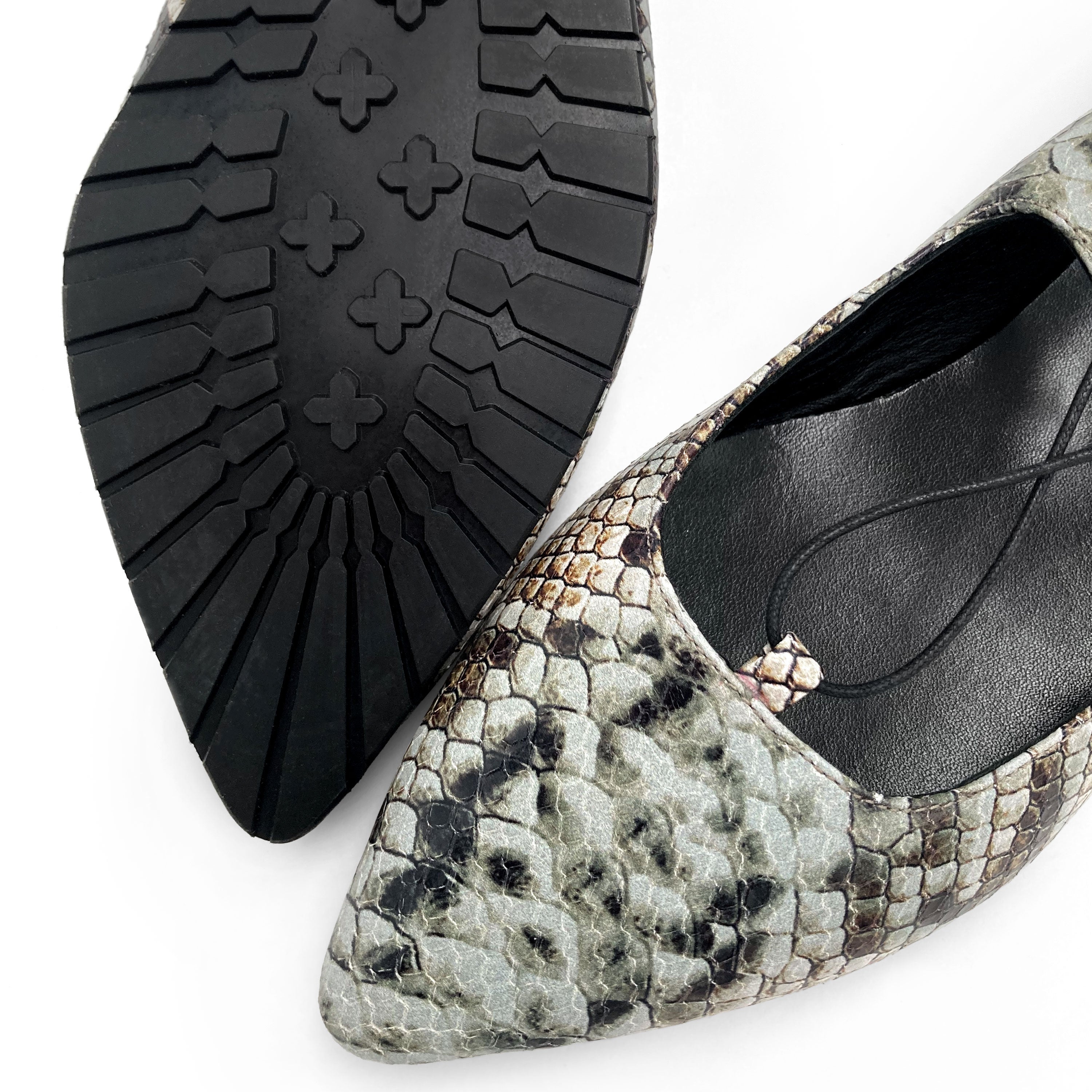 Ballerine con lacci alla schiava animalier pitonate