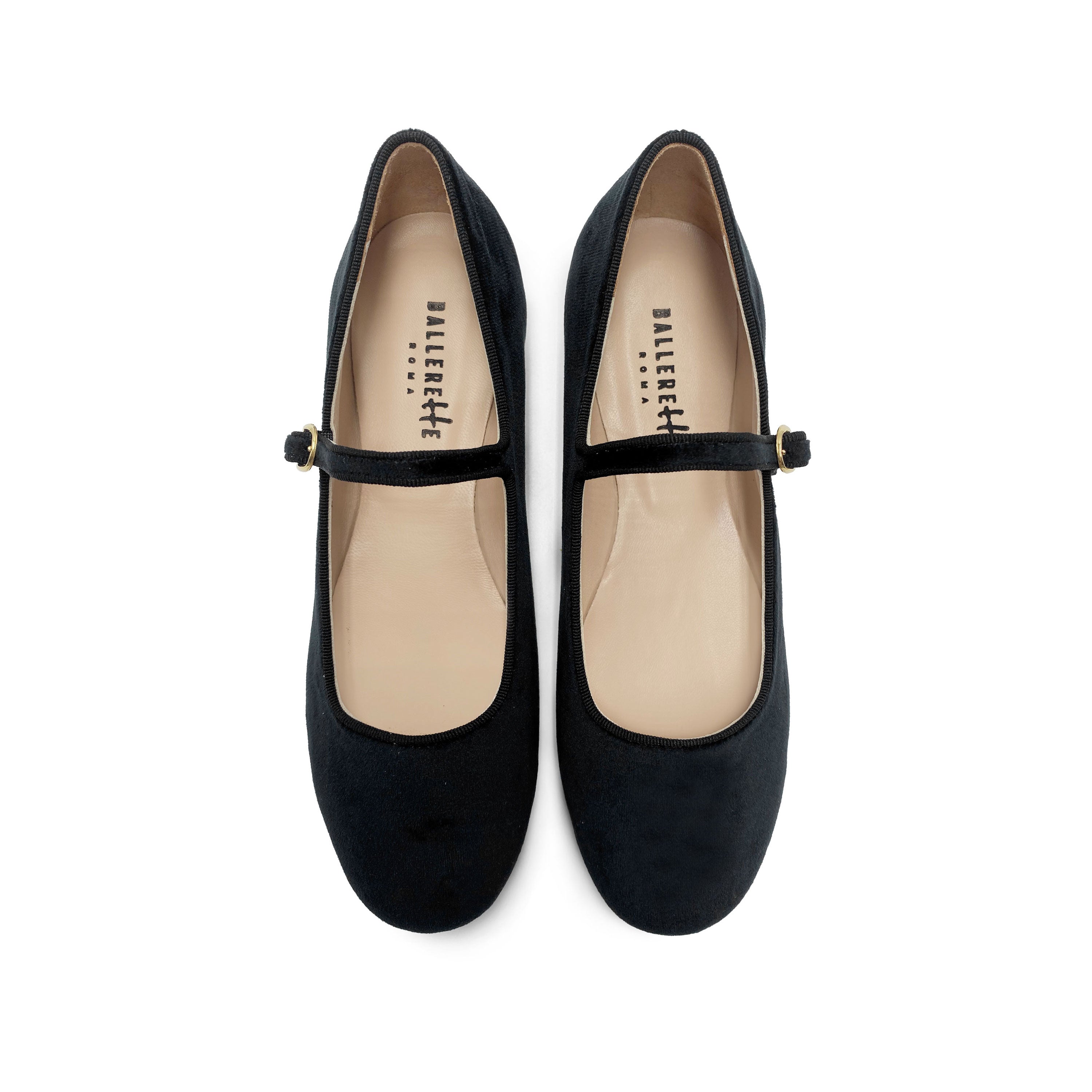 Ballerine nere in velluto con cinturino