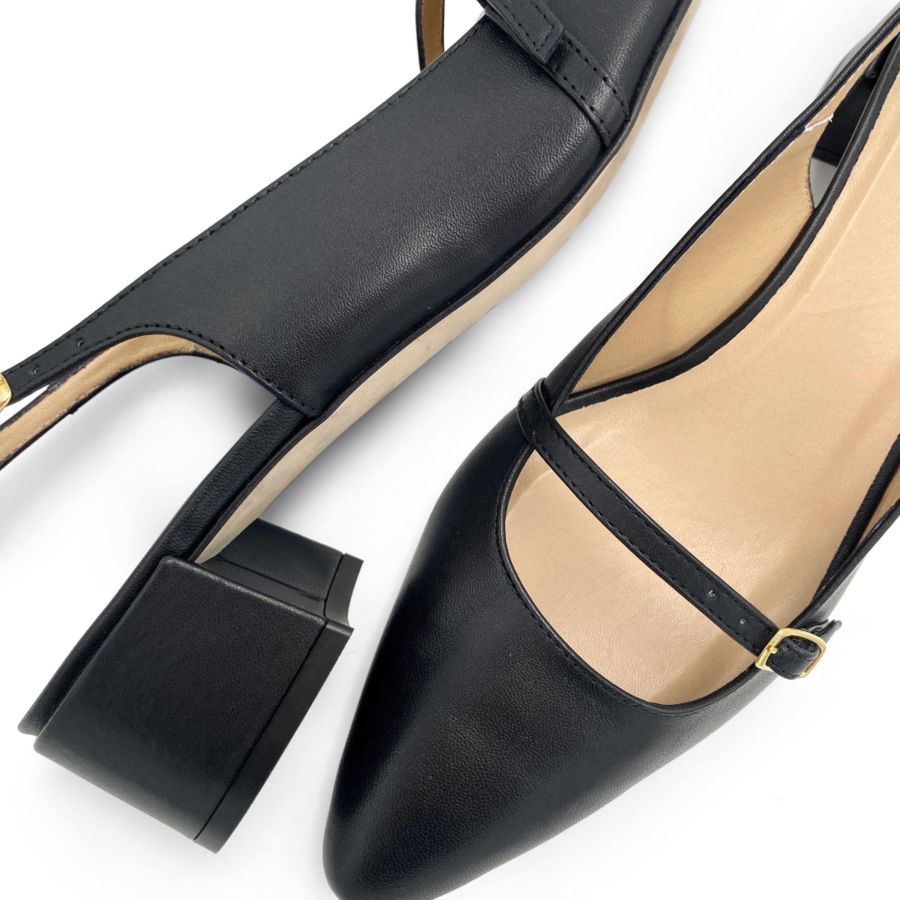 Ballerines Mary Jane slingback en cuir noire avec talon