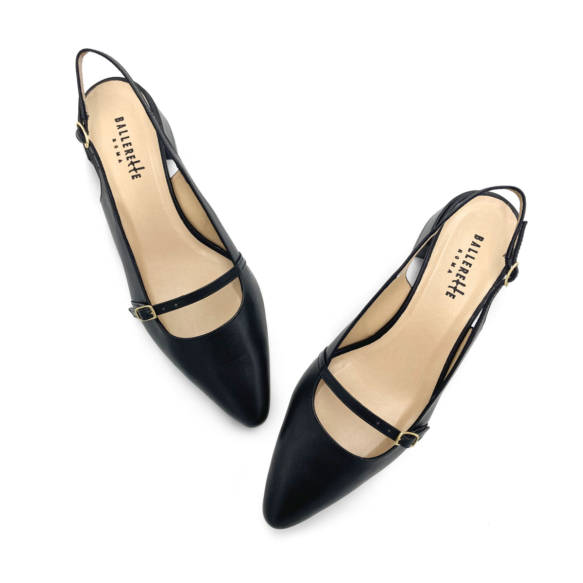 Ballerines Mary Jane slingback en cuir noire avec talon