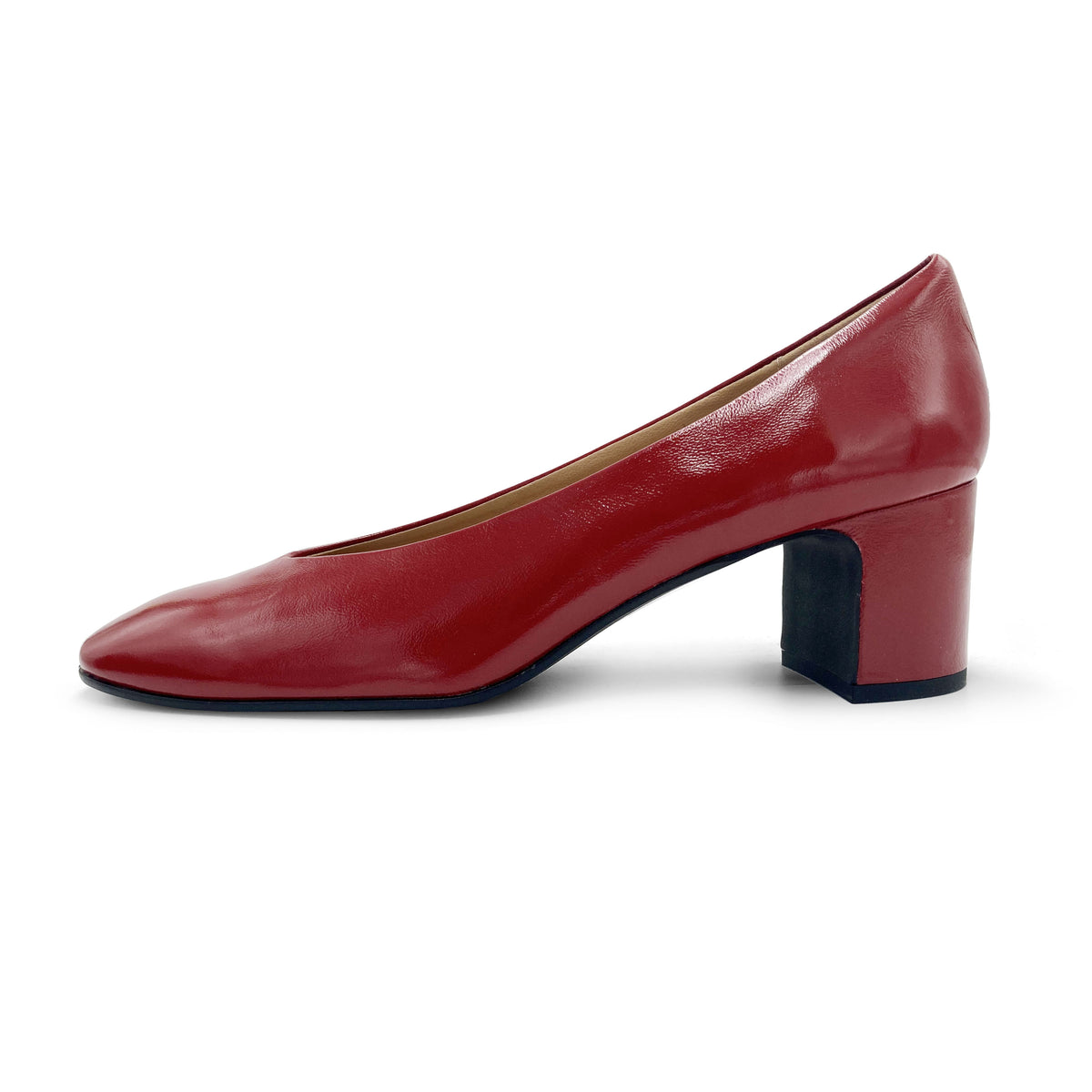 Rote Lackleder-Ballerinas mit quadratischer Spitze und bequemem hohem Absatz