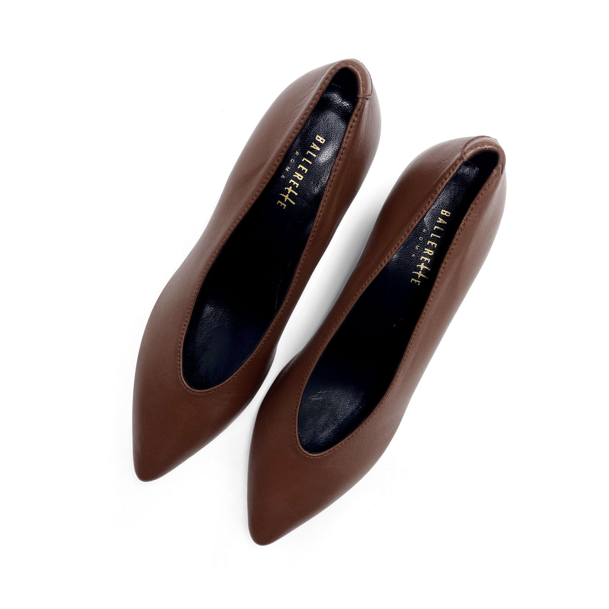 Schokoladenbraune Leder Pumps mit V-Ausschnitt
