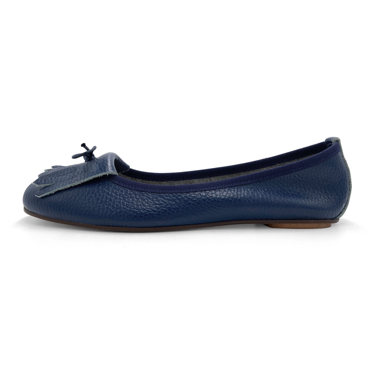 Mocassins femme en cuir bleu à franges 
