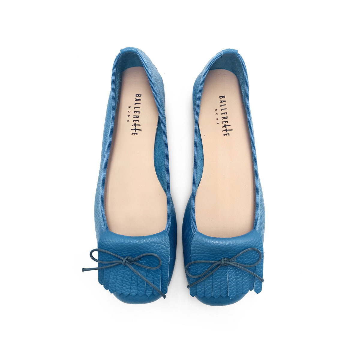 Mocassins femme en cuir bleu céruléen à franges 