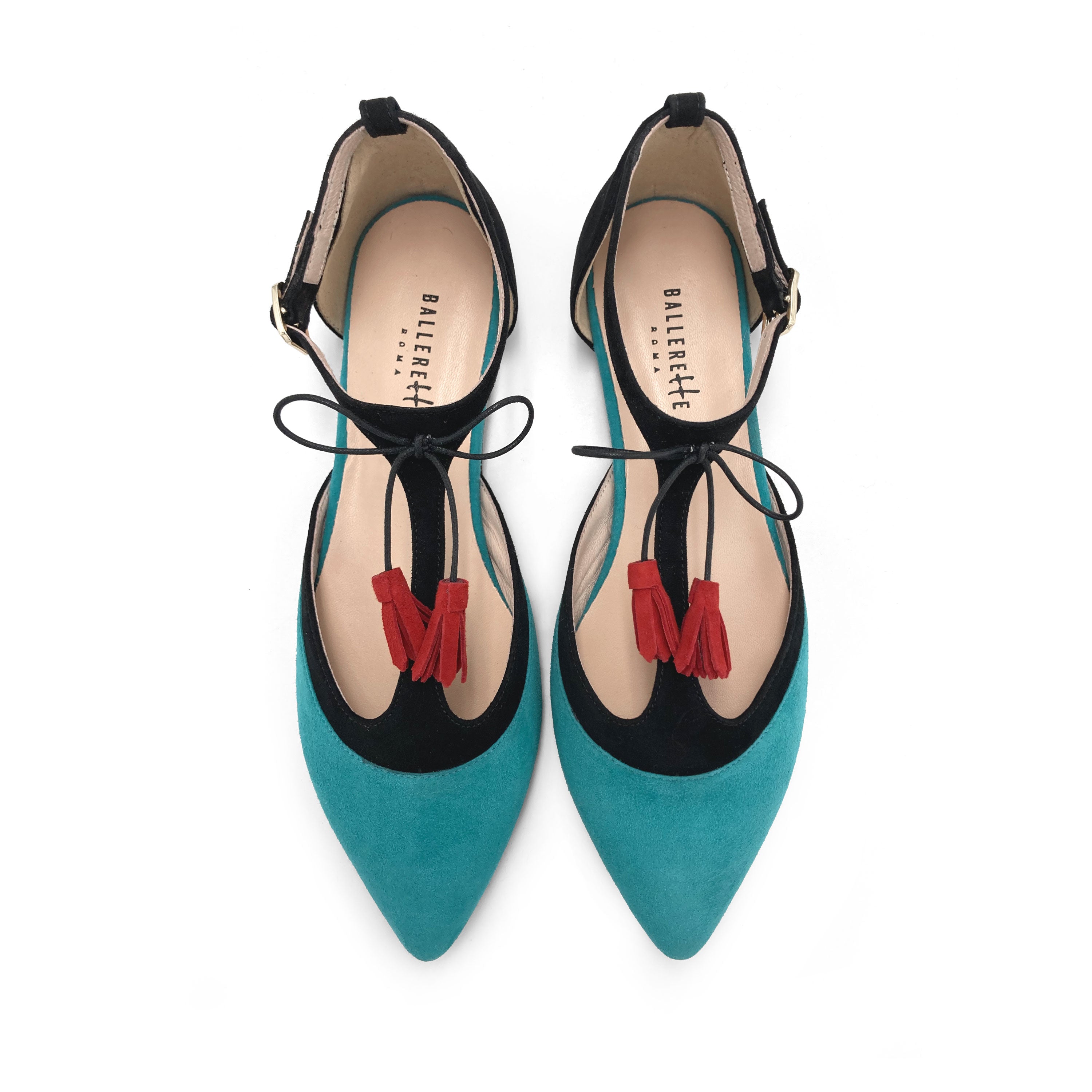 Ballerine T-bar in camoscio acqua e nera