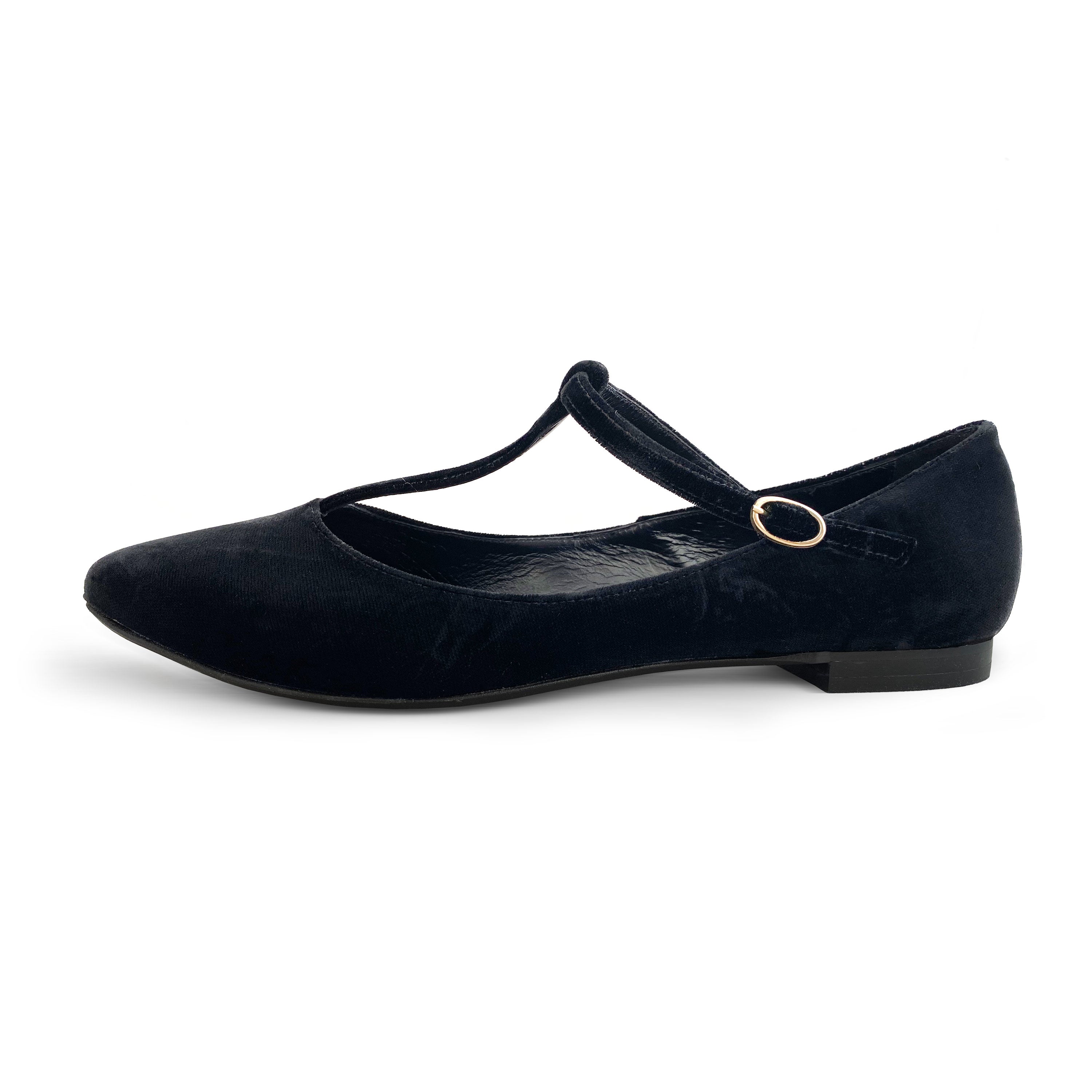 Ballerinas aus schwarzem Samt mit T-Bar