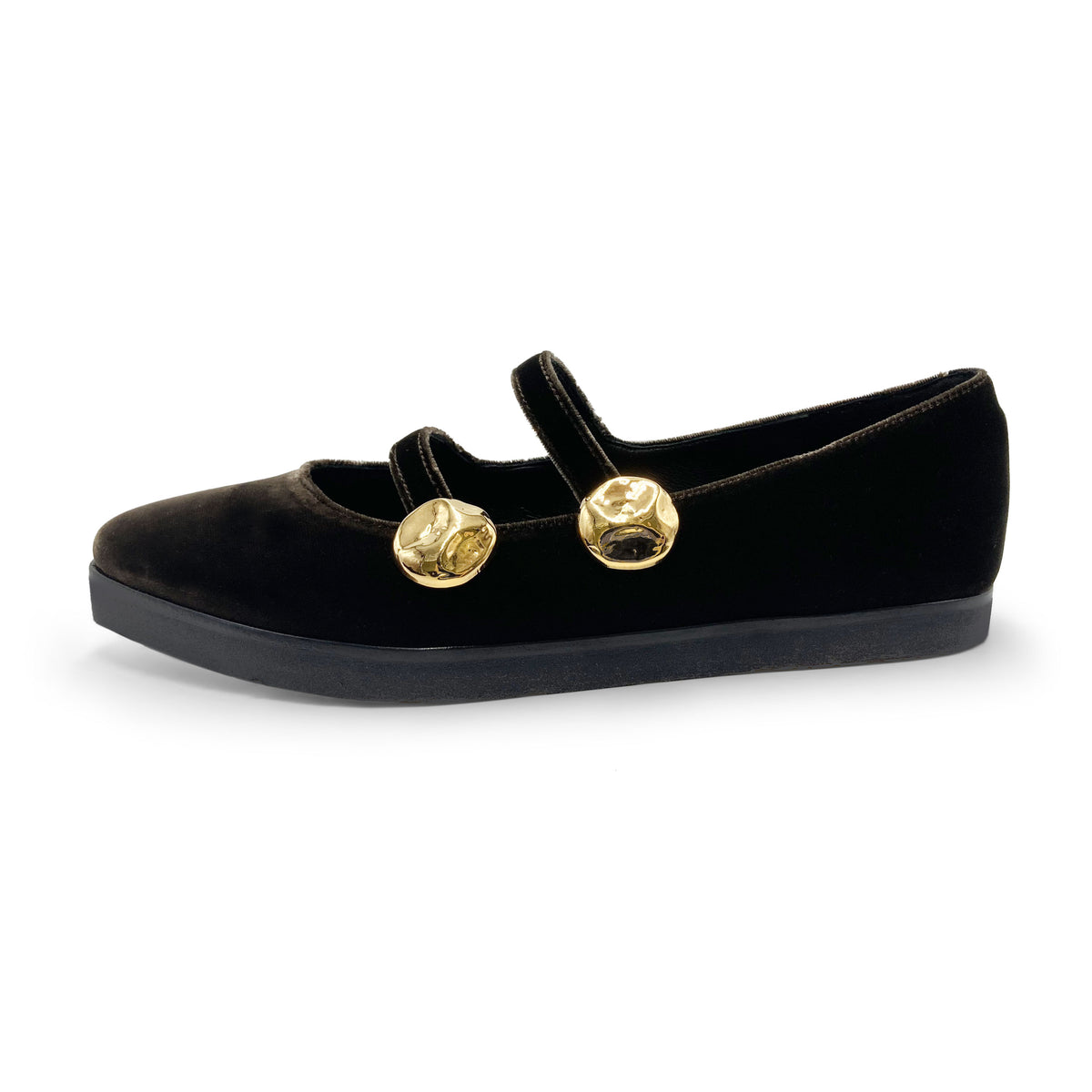Ballerine in velluto marrone con cinturini e borchie