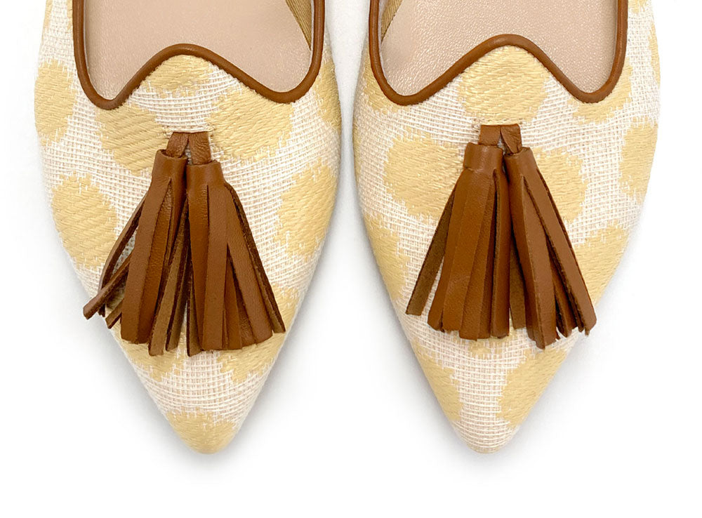 Mocassini donna estivi in rafia beige con nappine