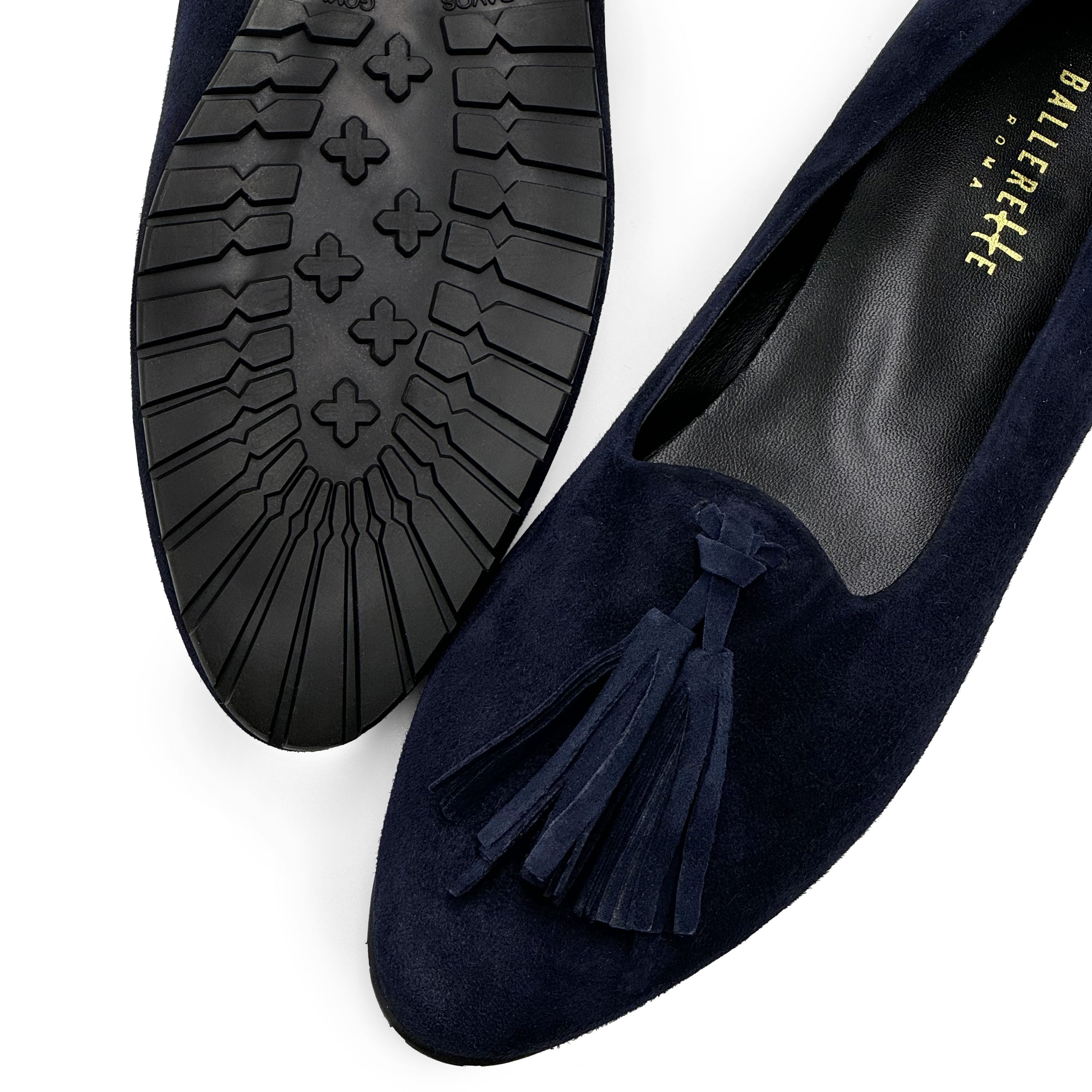 Mocassini donna blu con nappine