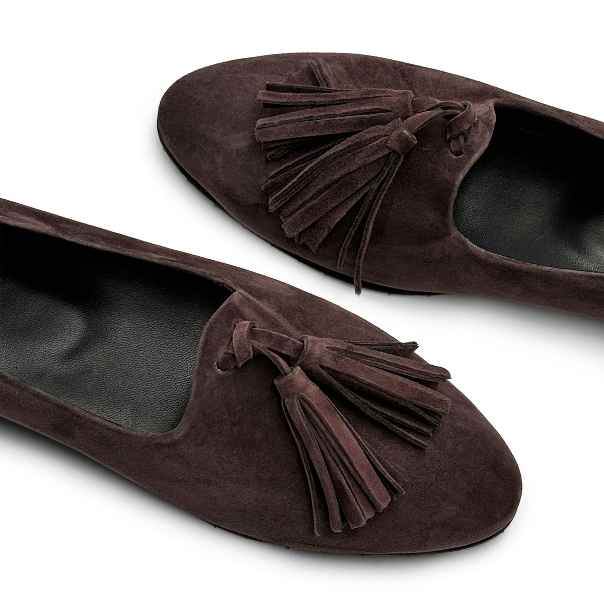 Mocassini donna marrone testa di moro con nappine