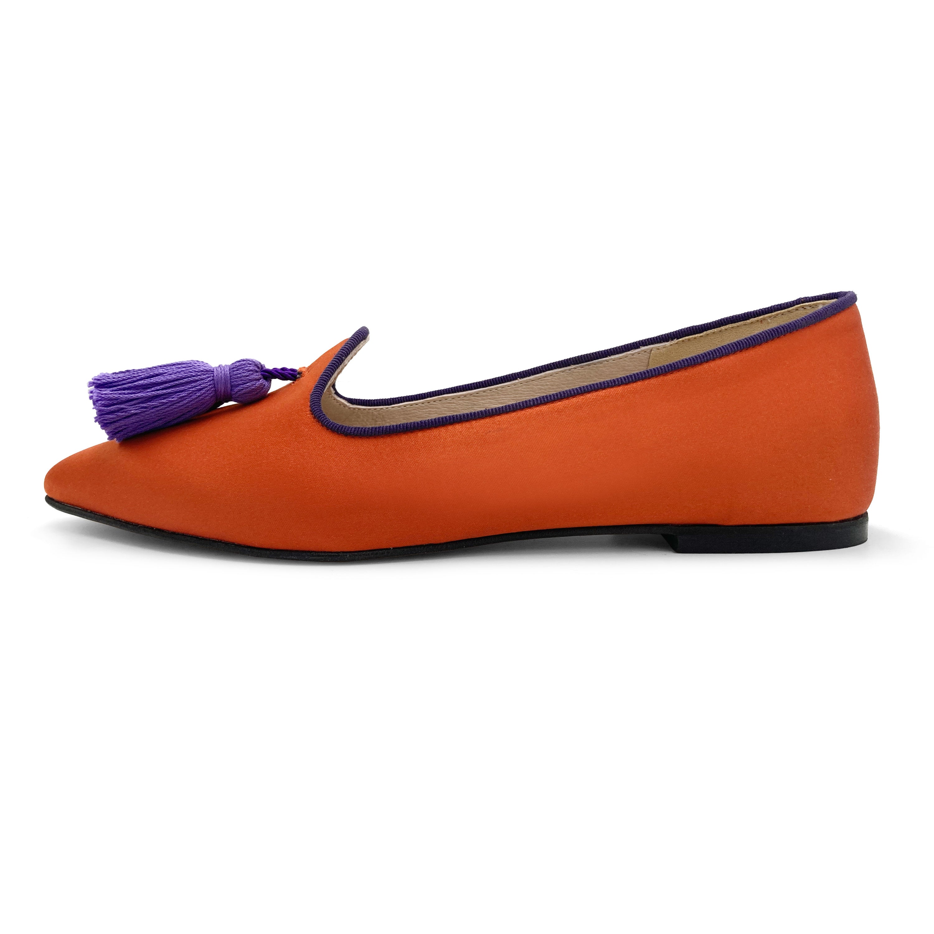 TT Go GREEN Collection - Damen-Mokassins aus orangefarbenem satin mit violetten quasten