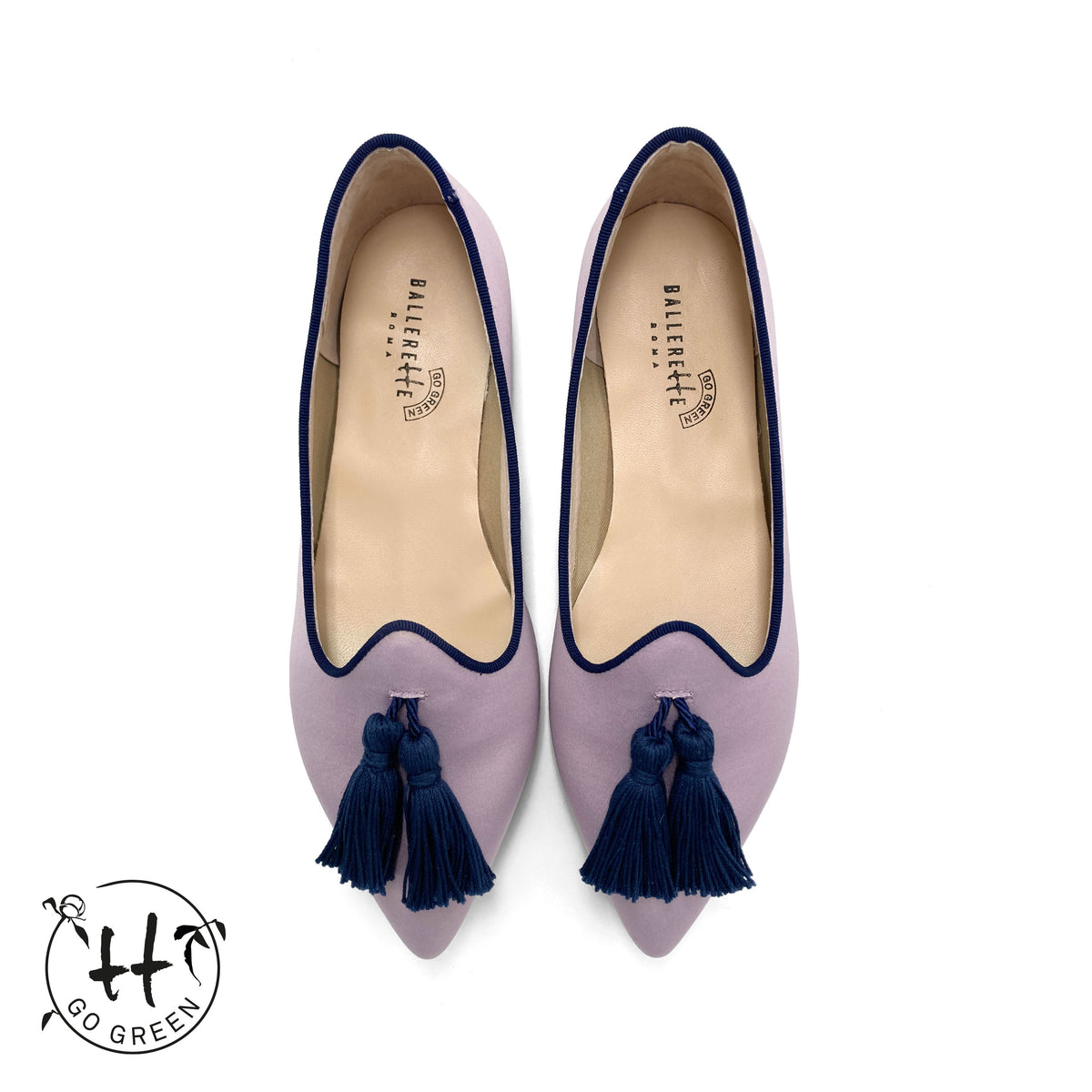 TT Go Green Collection - Mocassini donna lilla in raso eco e nappine blu