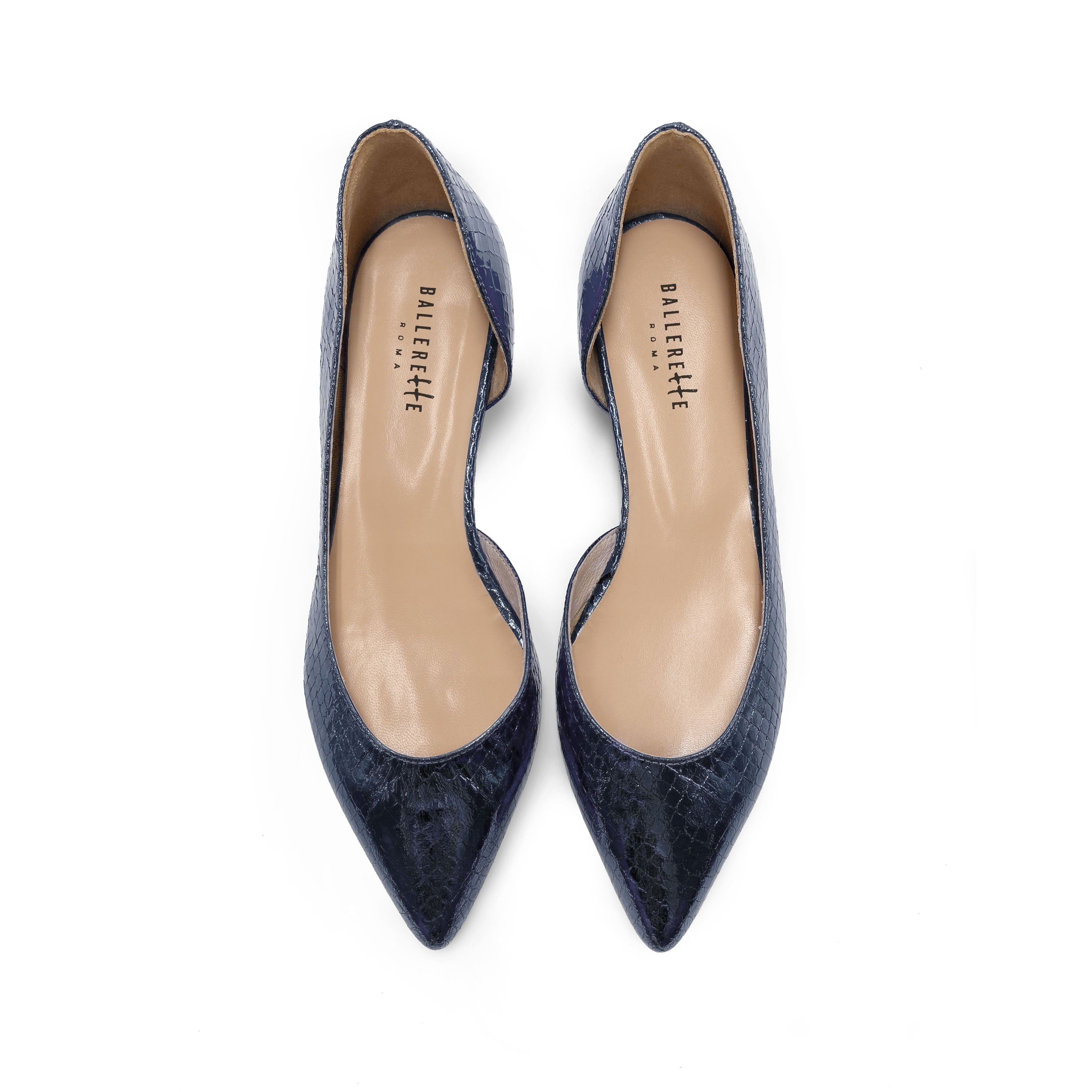 Ballerine aperte a punta laminate blu