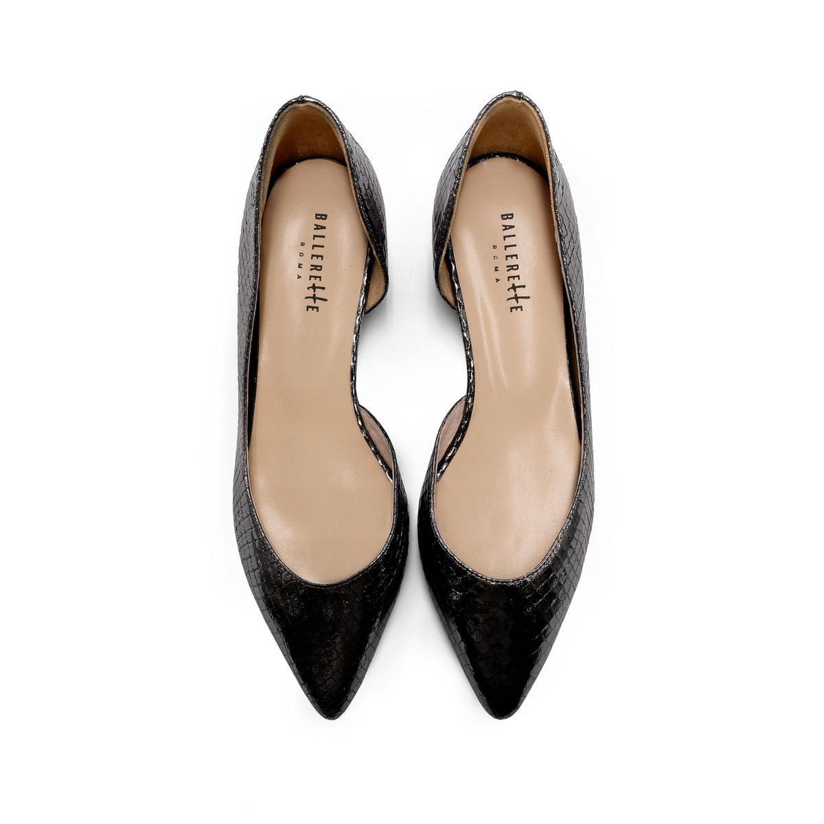 Ballerine aperte a punta laminate nere