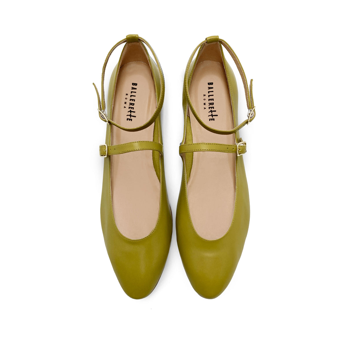 Ballerines Mary Jane vert olive avec brides