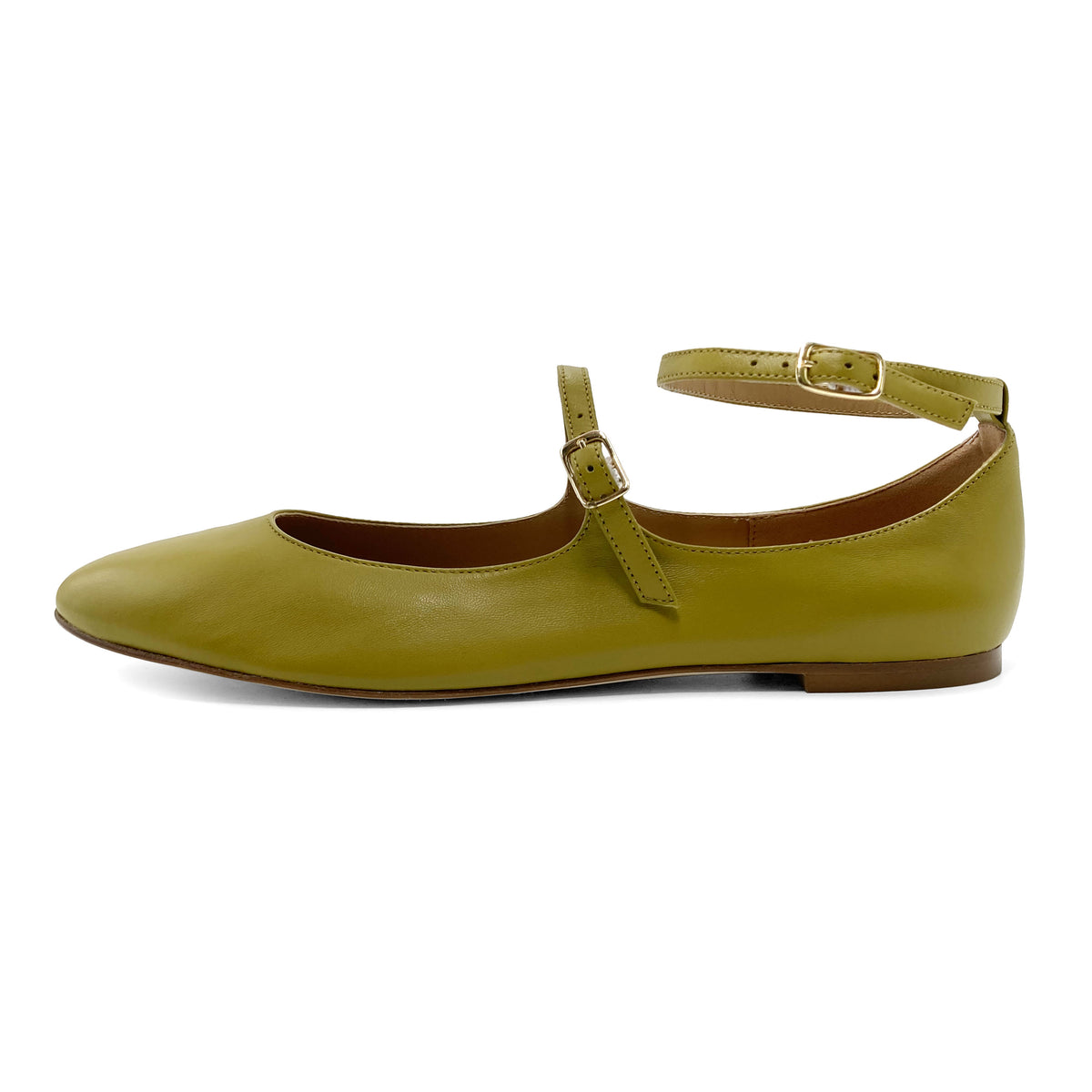 Ballerines Mary Jane vert olive avec brides