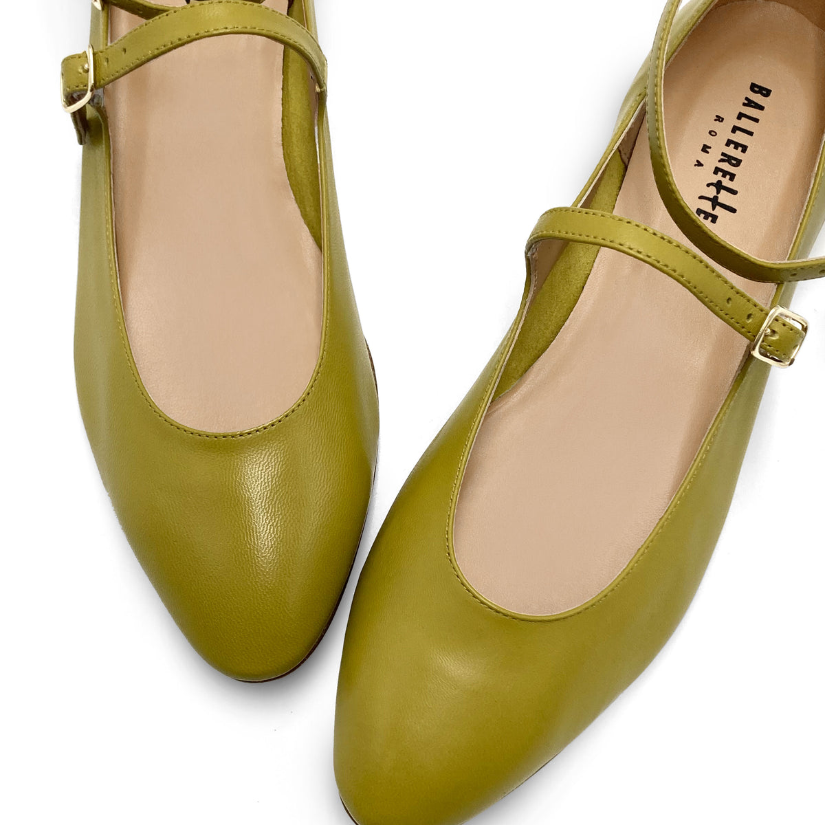Ballerines Mary Jane vert olive avec brides