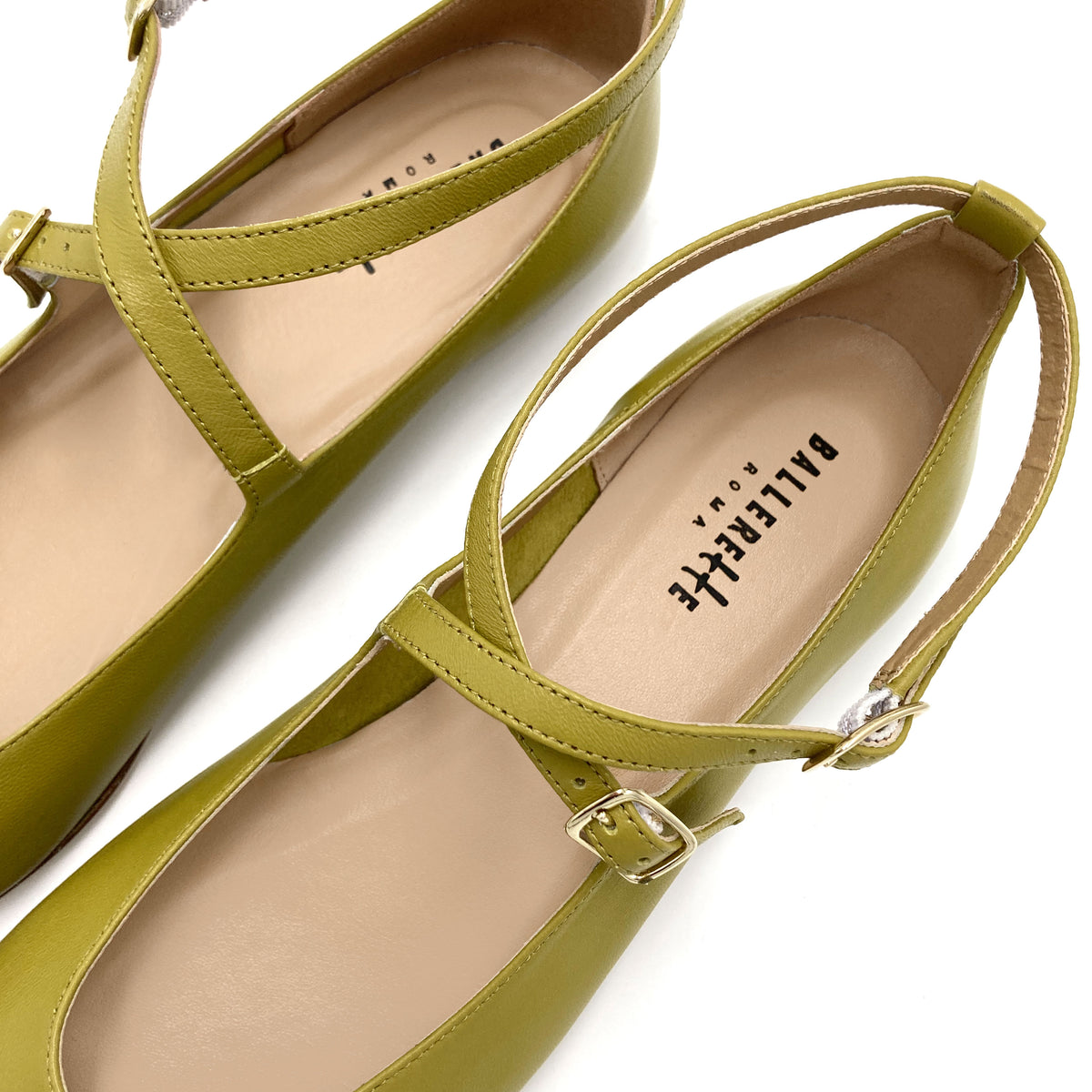 Ballerines Mary Jane vert olive avec brides