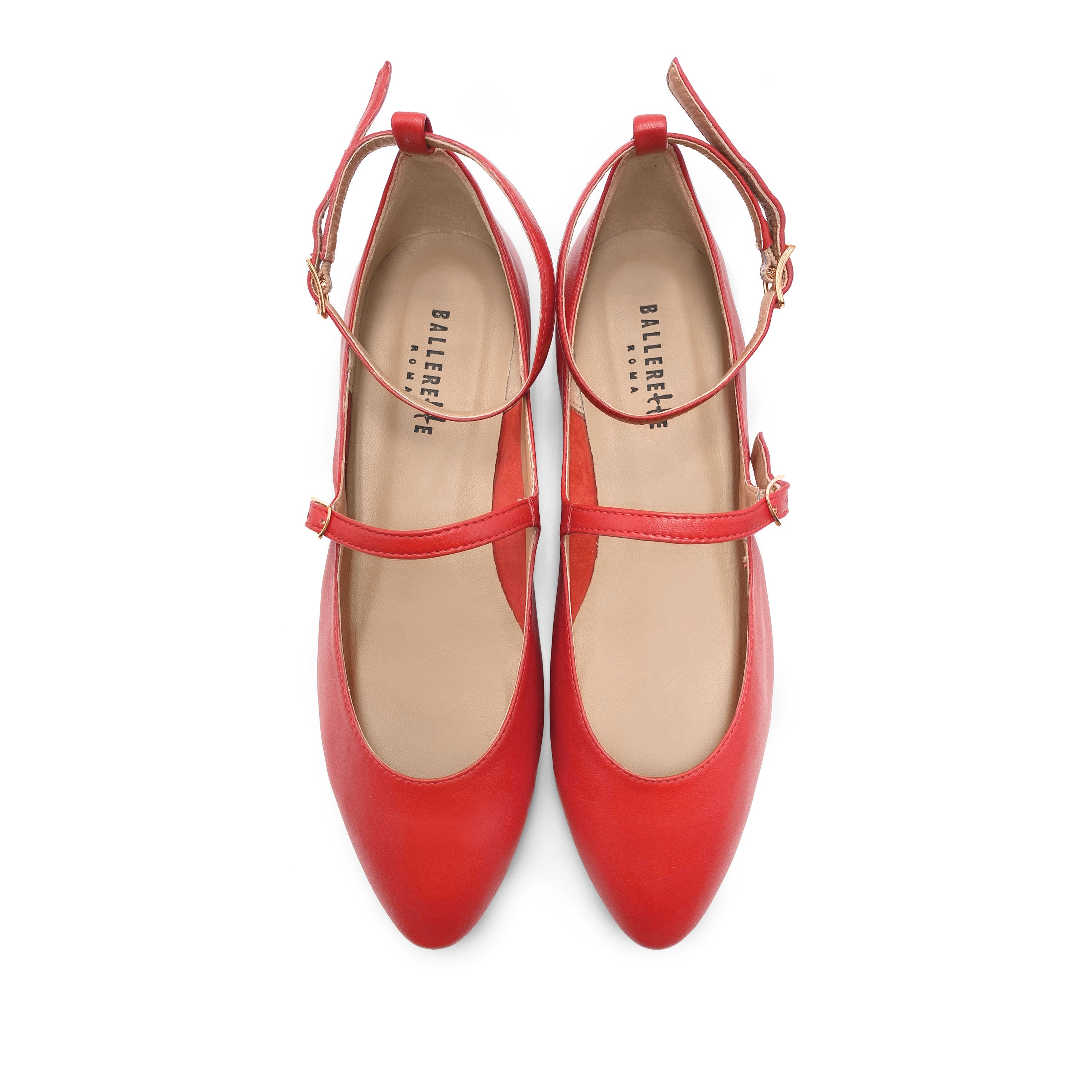 Bailarinas Mary Jane rojo coral con correas