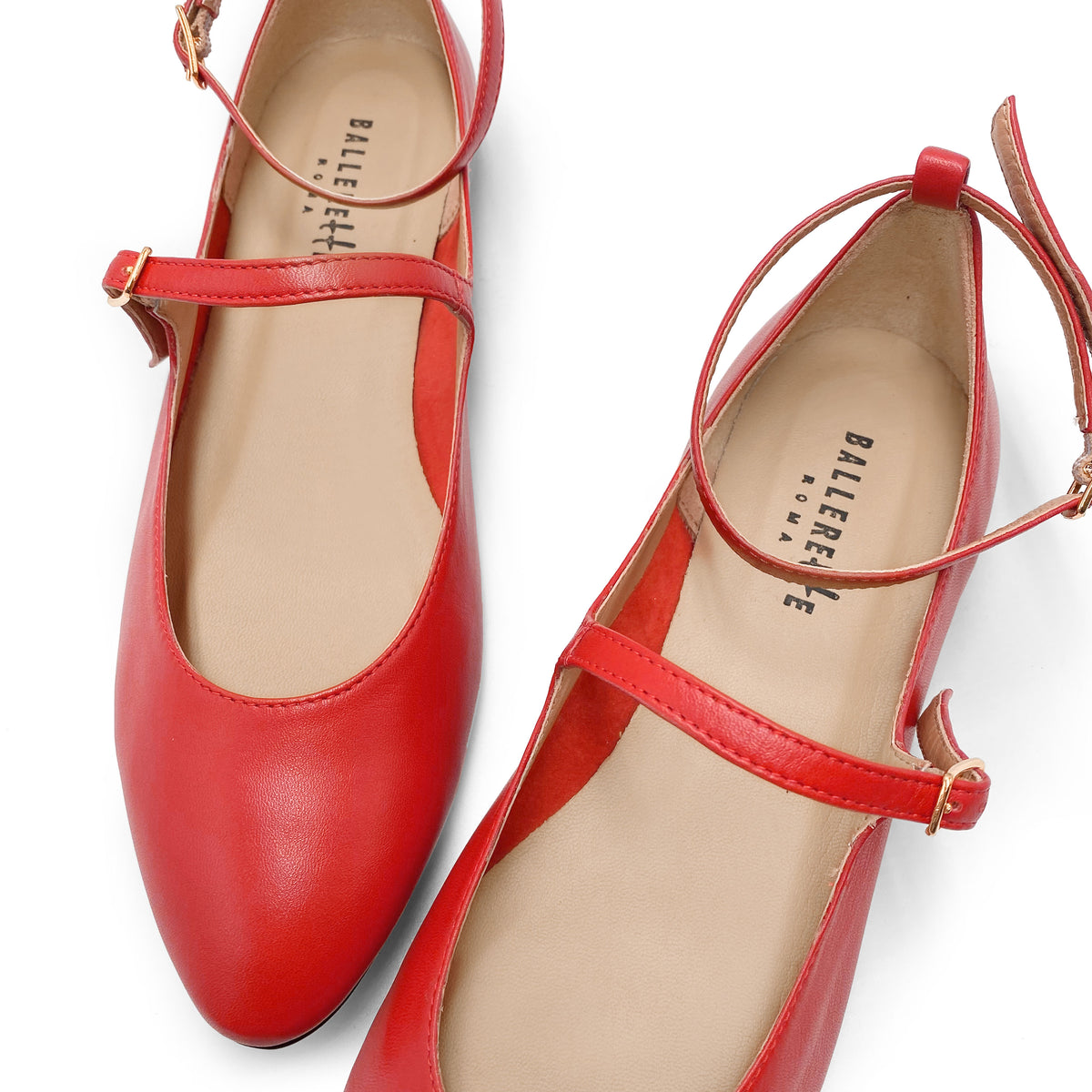 Bailarinas Mary Jane rojo coral con correas