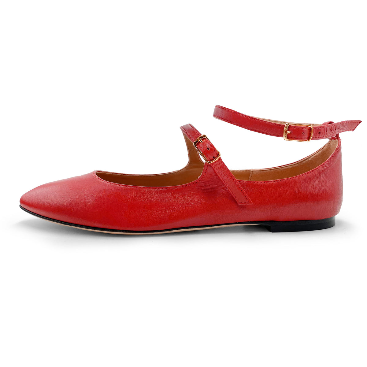 Bailarinas Mary Jane rojo coral con correas
