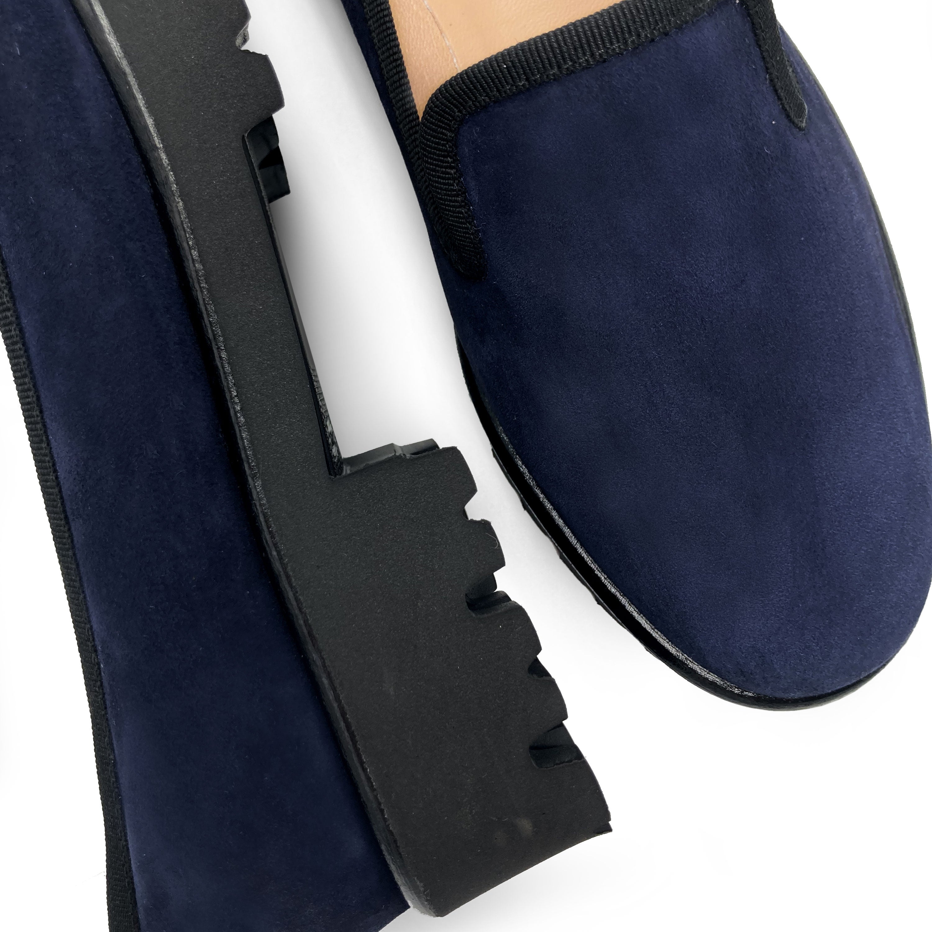 Blaue Wildleder Plateau Damen Mokassins