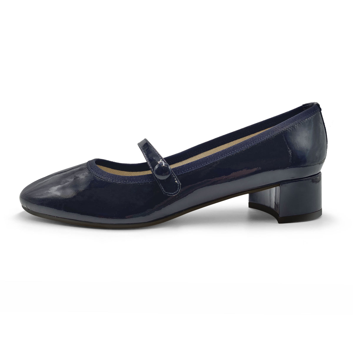 Ballerines Mary Jane en cuir verni bleu avec bride et talon